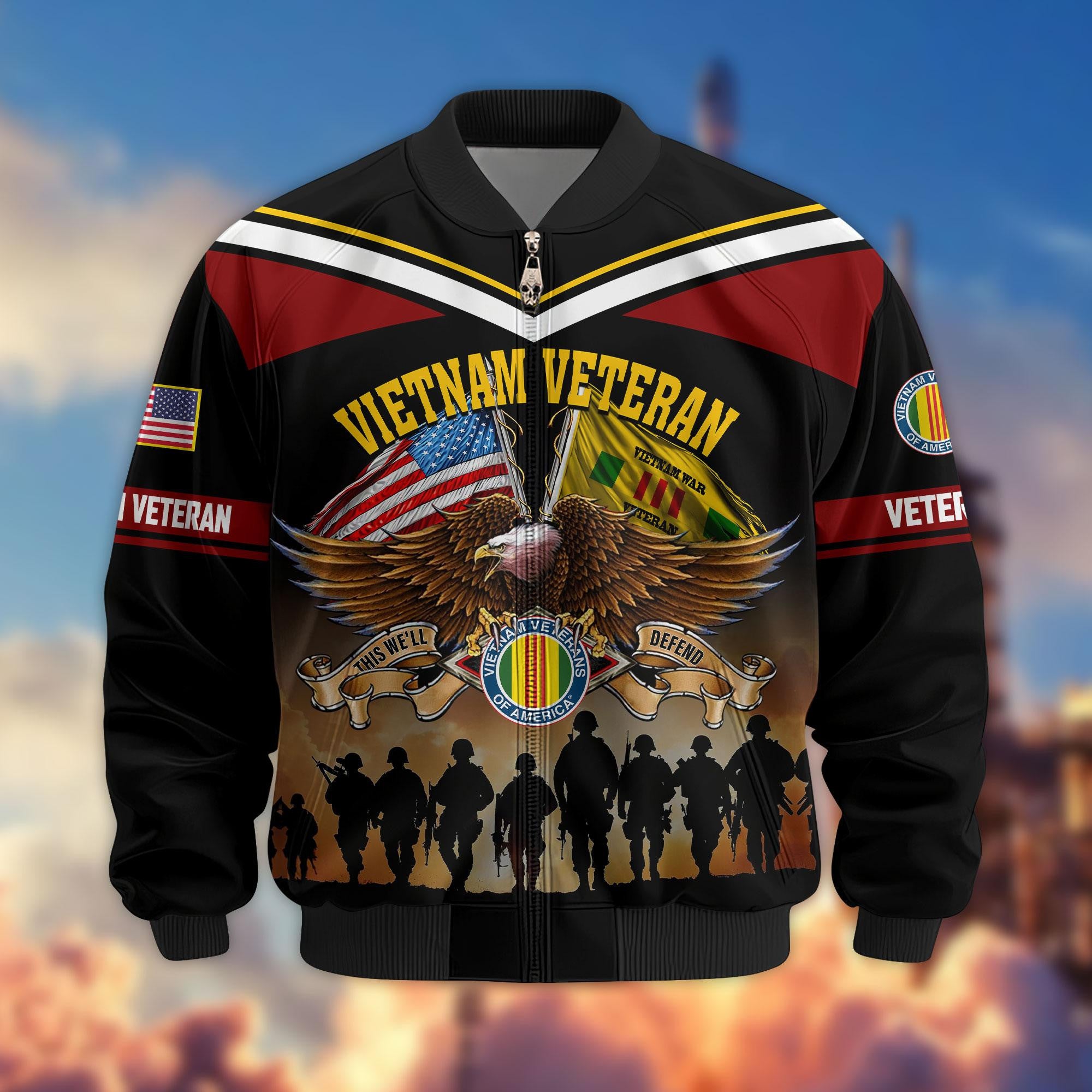 Premium US Veterans Bomber Jacket ATTN060822, Gifts For US Veterans, Gifts On Father's Day, Veterans Day.