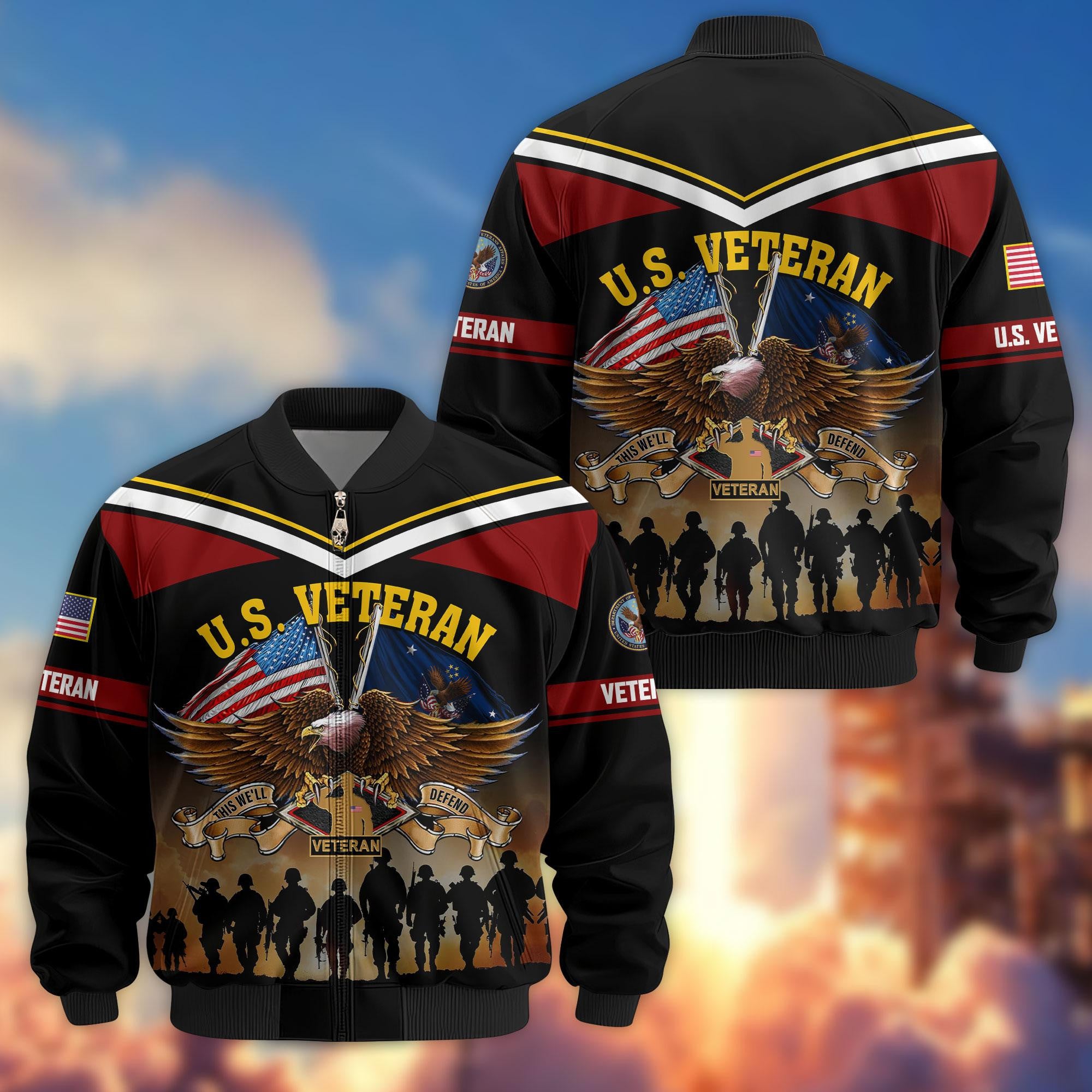 Premium US Veterans Bomber Jacket ATTN060822, Gifts For US Veterans, Gifts On Father's Day, Veterans Day.
