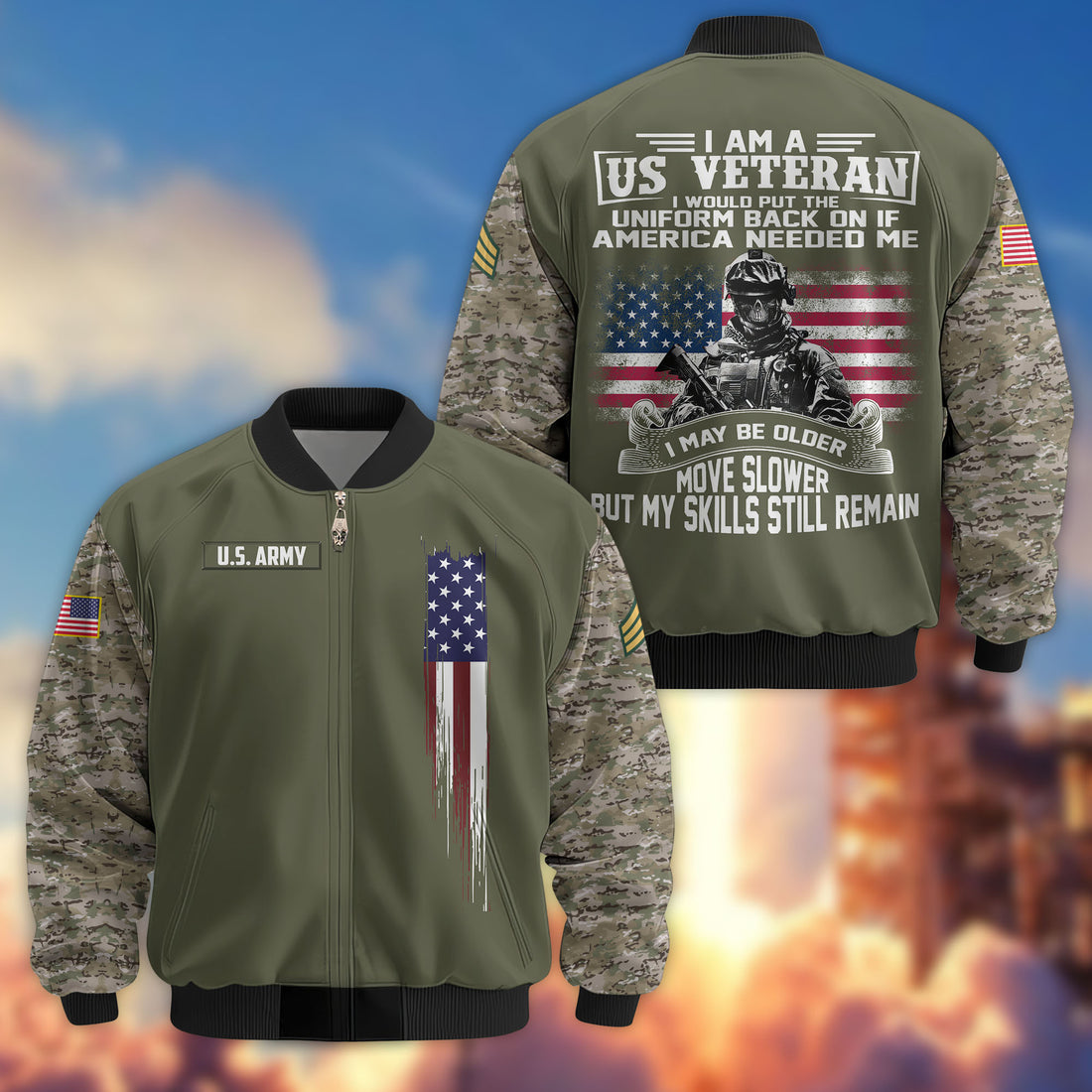 Premium Custom US Army Veteran Bomber Jacket VPVC802601, Gifts For US Army Veteran, Gifts On Father's Day, Veterans Day.