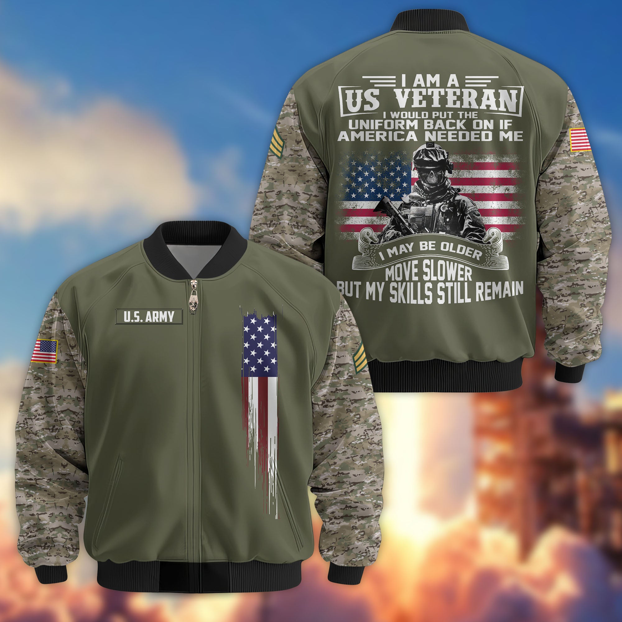 Premium Custom US Army Veteran Bomber Jacket VPVC802601, Gifts For US Army Veteran, Gifts On Father's Day, Veterans Day.