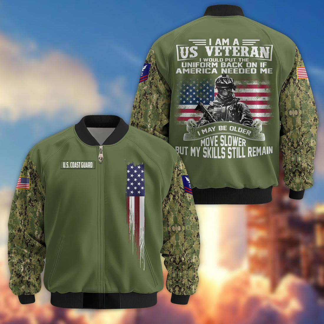 Premium Custom USCG Veteran Bomber Jacket VPVC802605, Gifts For Coast Guard Veteran, Gifts On Father's Day, Veterans Day.