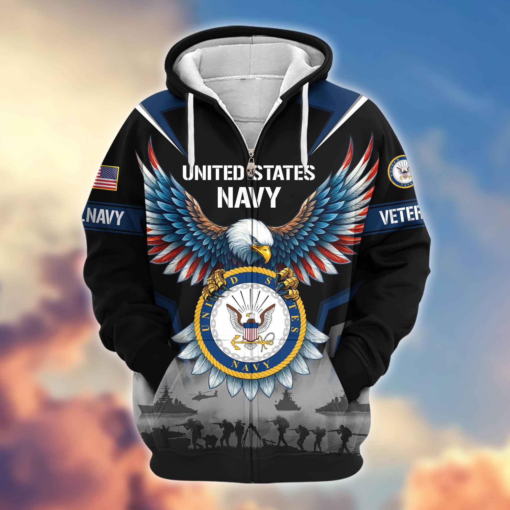 Premium US Veterans Zip Hoodie BPHN110812, Gifts For US Veterans, Gifts On Father's Day, Veterans Day.