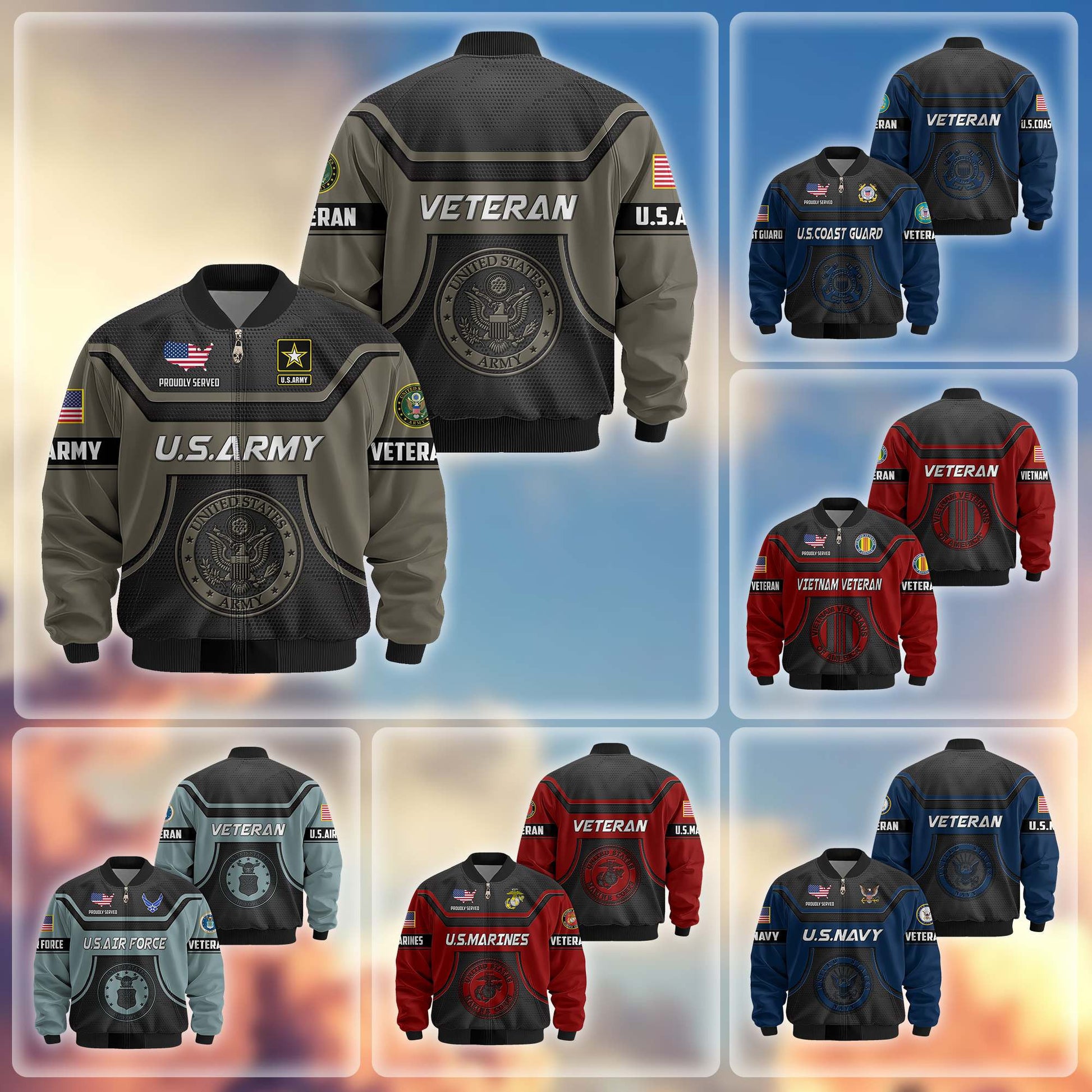 Premium US Veterans Bomber Jacket BPHN120811, Gifts For US Veterans, Gifts On Father's Day, Veterans Day.