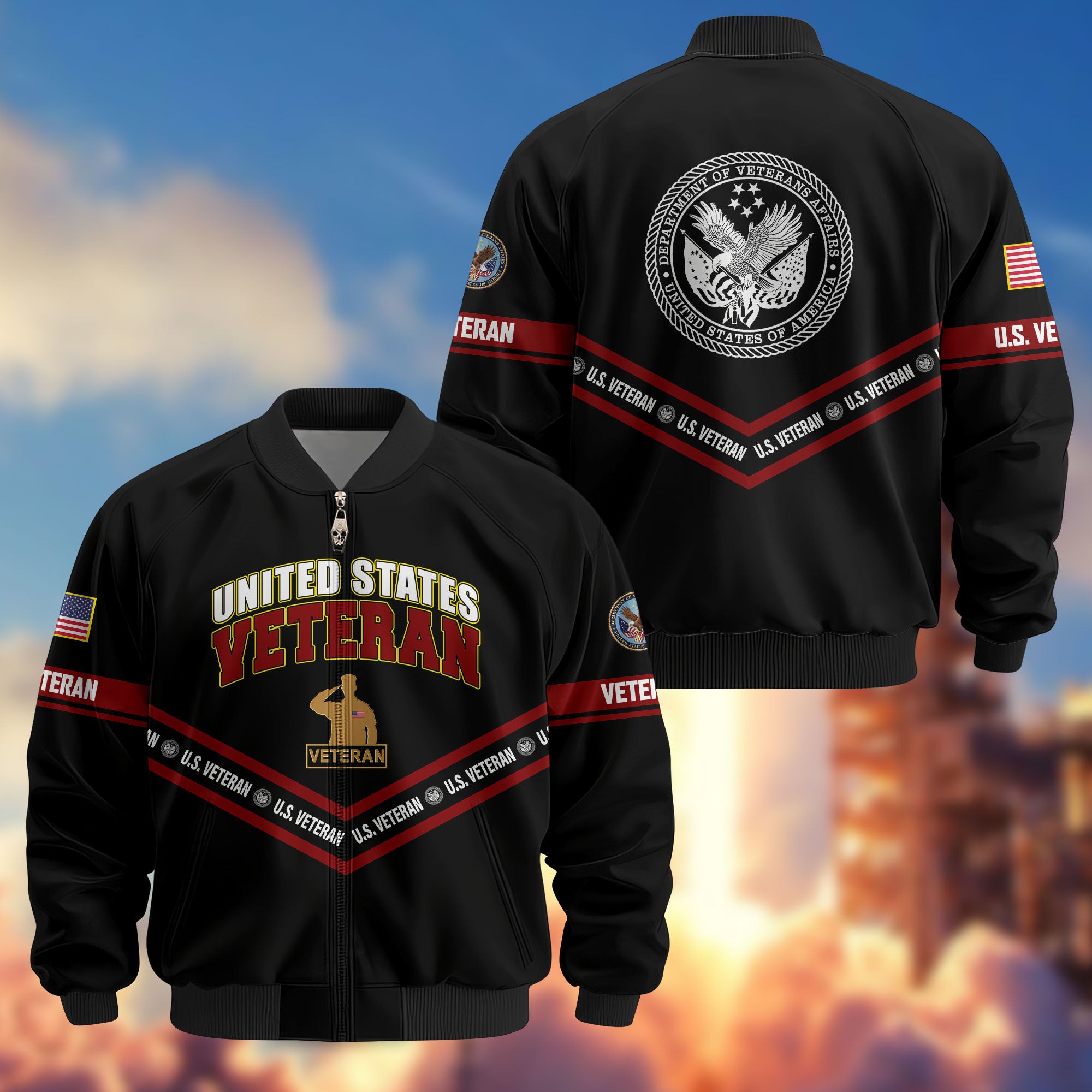 Premium US Veterans Bomber Jacket ATTN240821, Gifts For US Veterans, Gifts On Father's Day, Veterans Day.