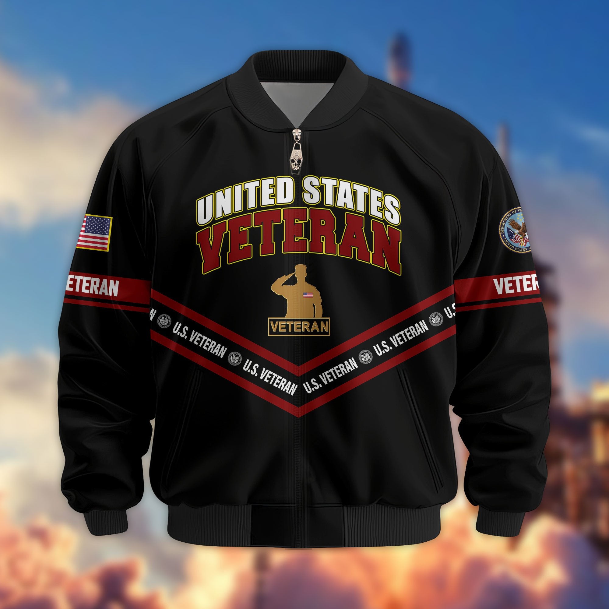 Premium US Veterans Bomber Jacket ATTN240821, Gifts For US Veterans, Gifts On Father's Day, Veterans Day.