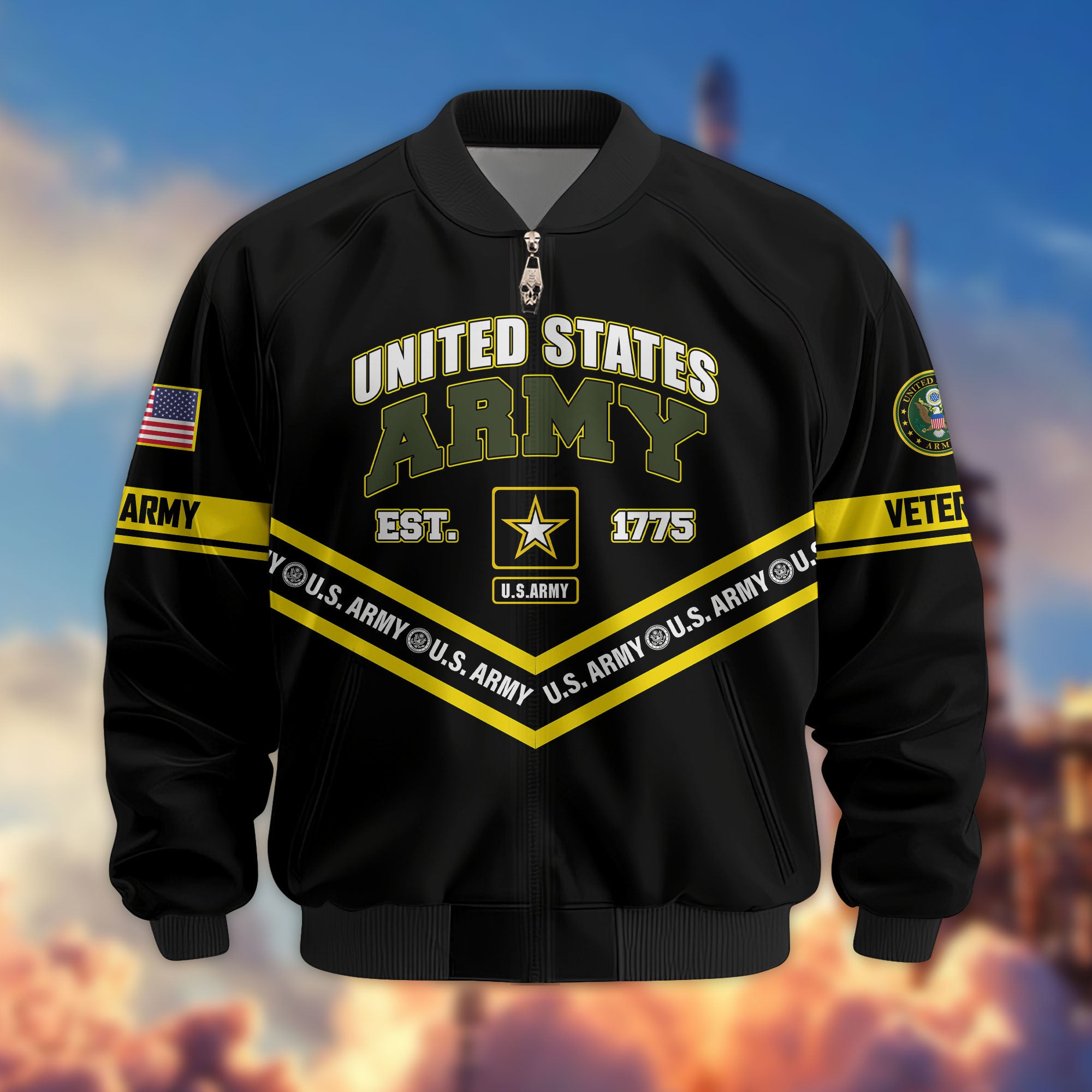 Premium US Veterans Bomber Jacket ATTN240821, Gifts For US Veterans, Gifts On Father's Day, Veterans Day.