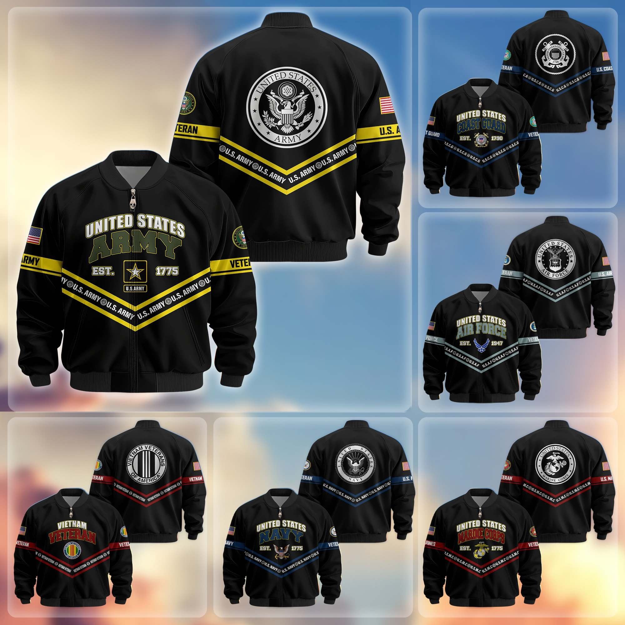 Premium US Veterans Bomber Jacket ATTN240821, Gifts For US Veterans, Gifts On Father's Day, Veterans Day.