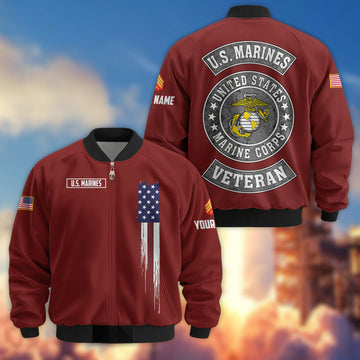 Premium Custom USMC Veteran Bomber Jacket VPVC802803, Gifts For US Marine Veteran, Gifts On Father's Day, Veterans Day.