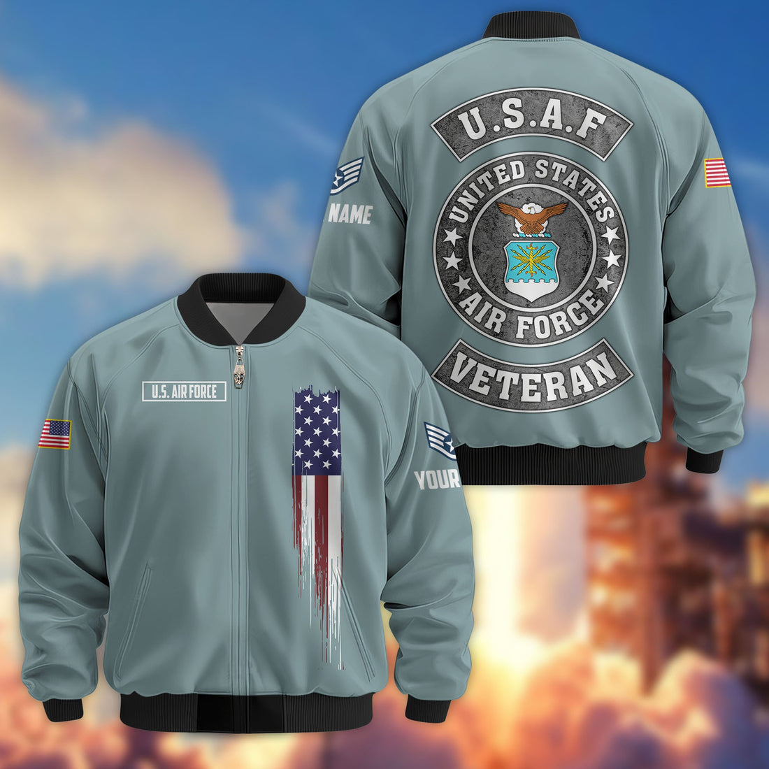 Premium Custom USAF Veteran Bomber Jacket VPVC802804, Gifts For US Air Force Veteran, Gifts On Father's Day, Veterans Day.