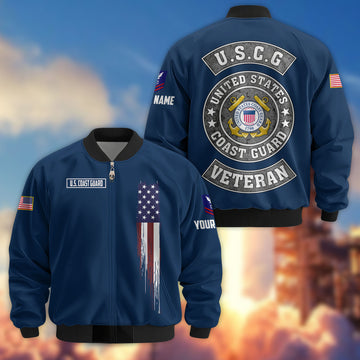 Premium Custom USCG Veteran Bomber Jacket VPVC802805, Gifts For Coast Guard Veteran, Gifts On Father's Day, Veterans Day.