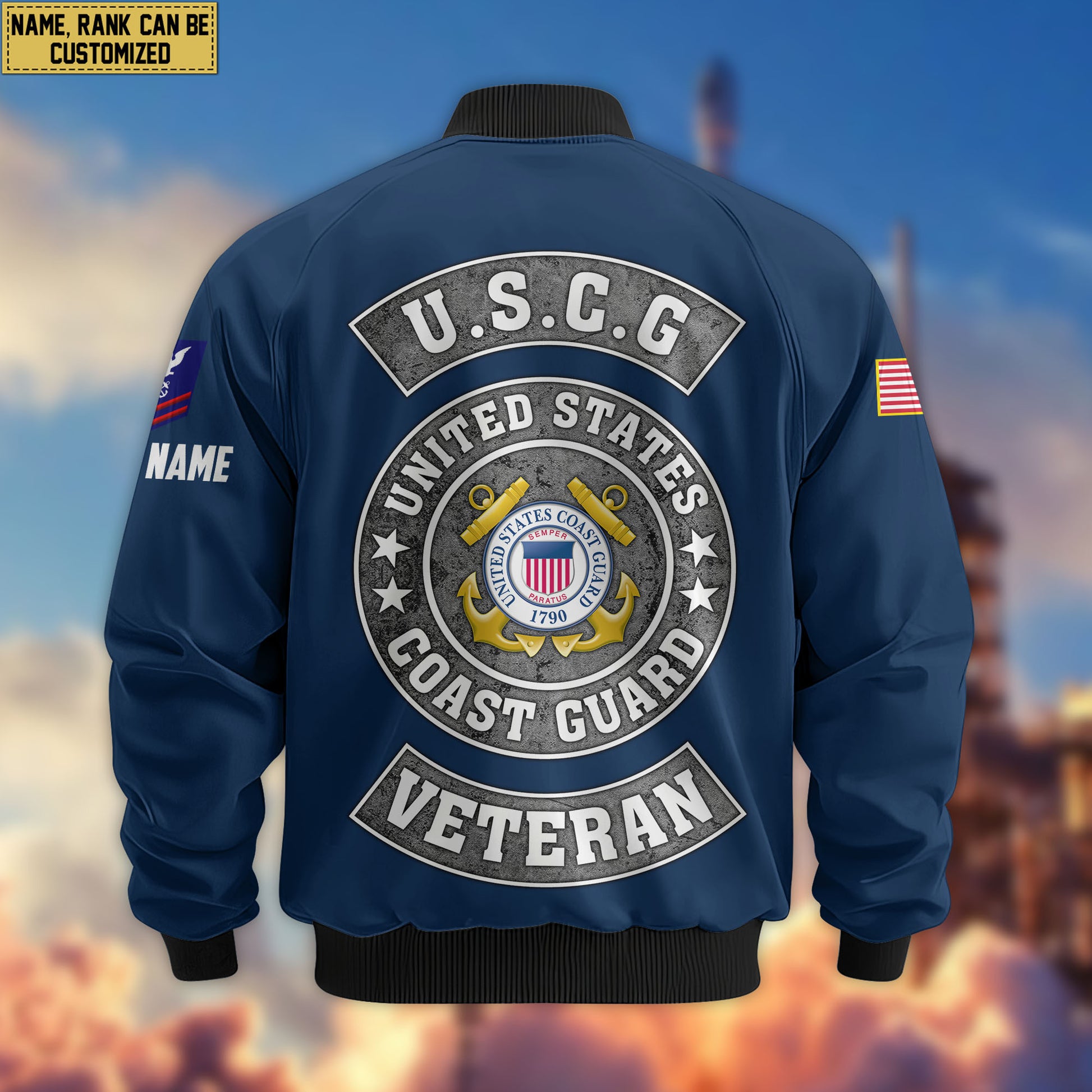 Premium Custom USCG Veteran Bomber Jacket VPVC802805, Gifts For Coast Guard Veteran, Gifts On Father's Day, Veterans Day.