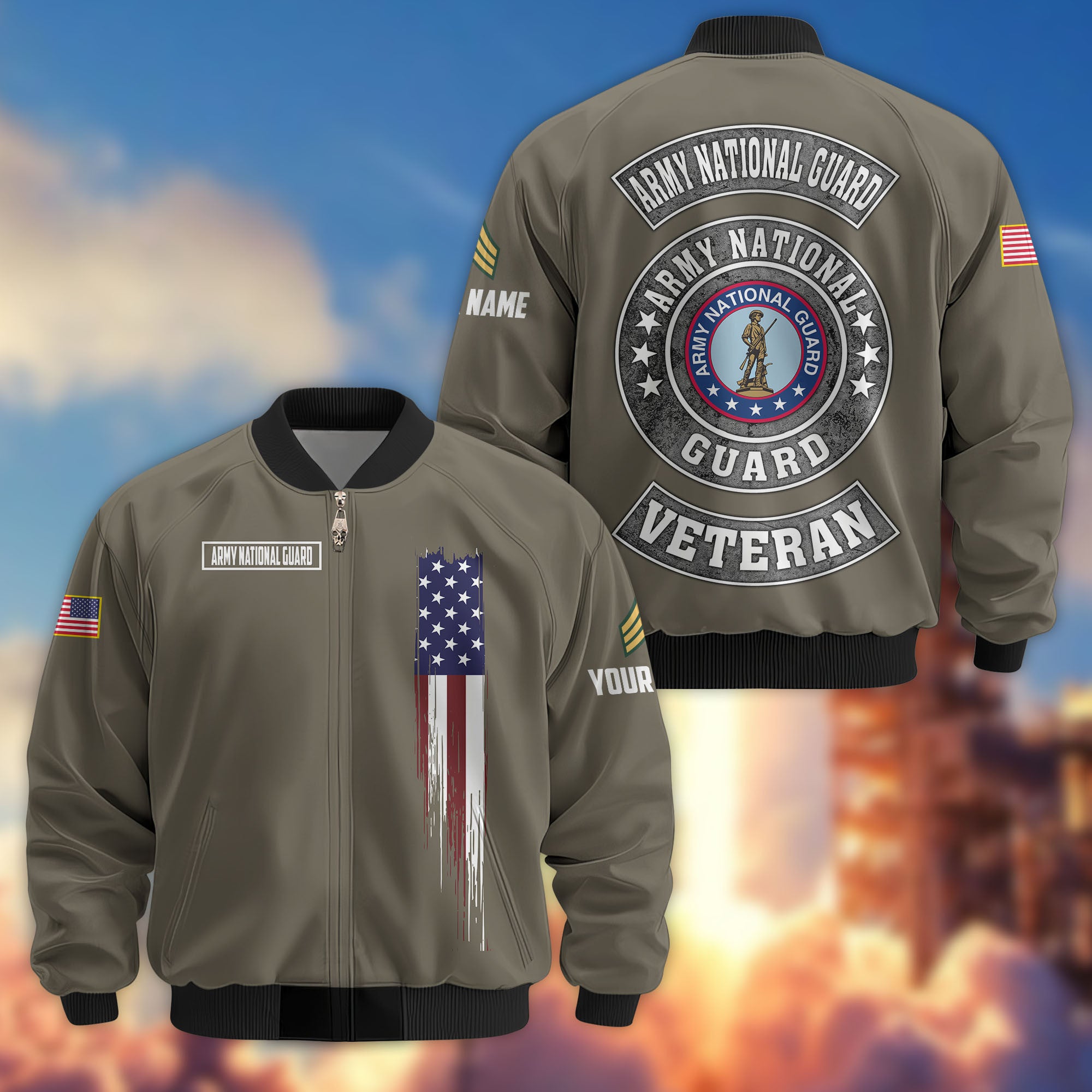 Premium Custom US Army National Guard Veteran Bomber Jacket VPVC802808, Gifts For Army National Guard Veteran, Gifts On Father's Day, Veterans Day.