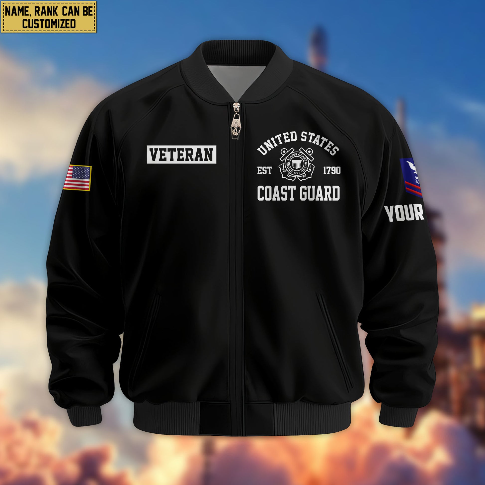 Premium Custom USCG Veteran Bomber Jacket VPVC802905, Gifts For Coast Guard Veteran, Gifts On Father's Day, Veterans Day.