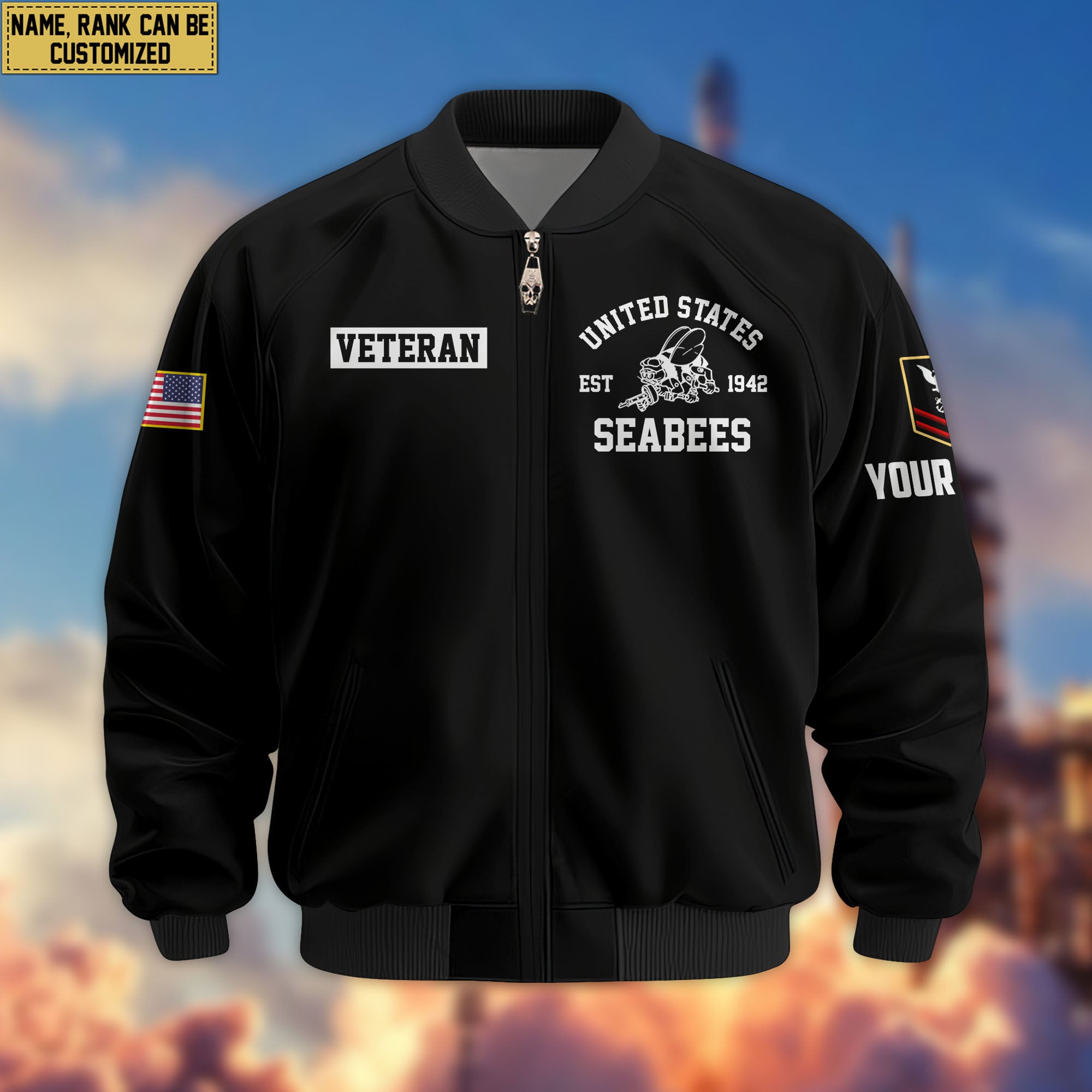 Premium Custom US Seabees Bomber Jacket VPVC802909, Gifts For Seabees Veteran, Gifts On Father's Day, Veterans Day.