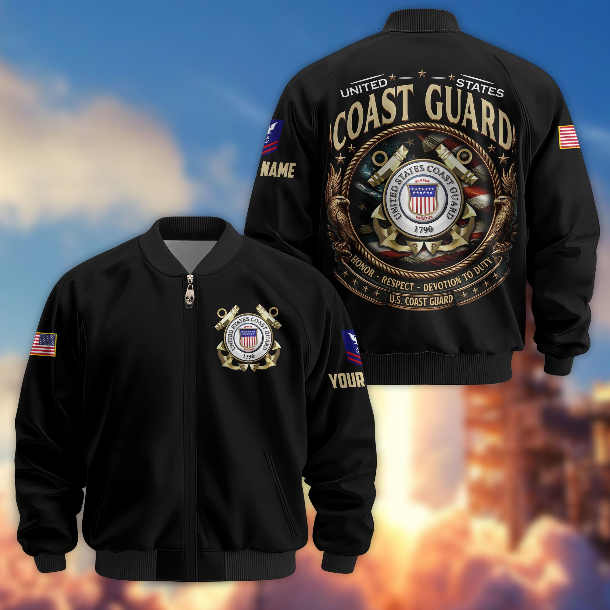 Premium Custom USCG Veteran Bomber Jacket VPVC803005, Gifts For Coast Guard Veteran, Gifts On Father's Day, Veterans Day.