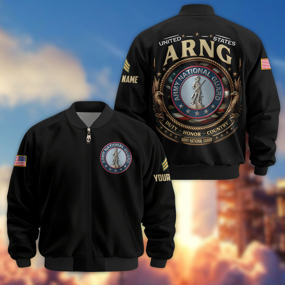 Premium Custom US Army National Guard Veteran Bomber Jacket VPVC803008, Gifts For Army National Guard Veteran, Gifts On Father's Day, Veterans Day.
