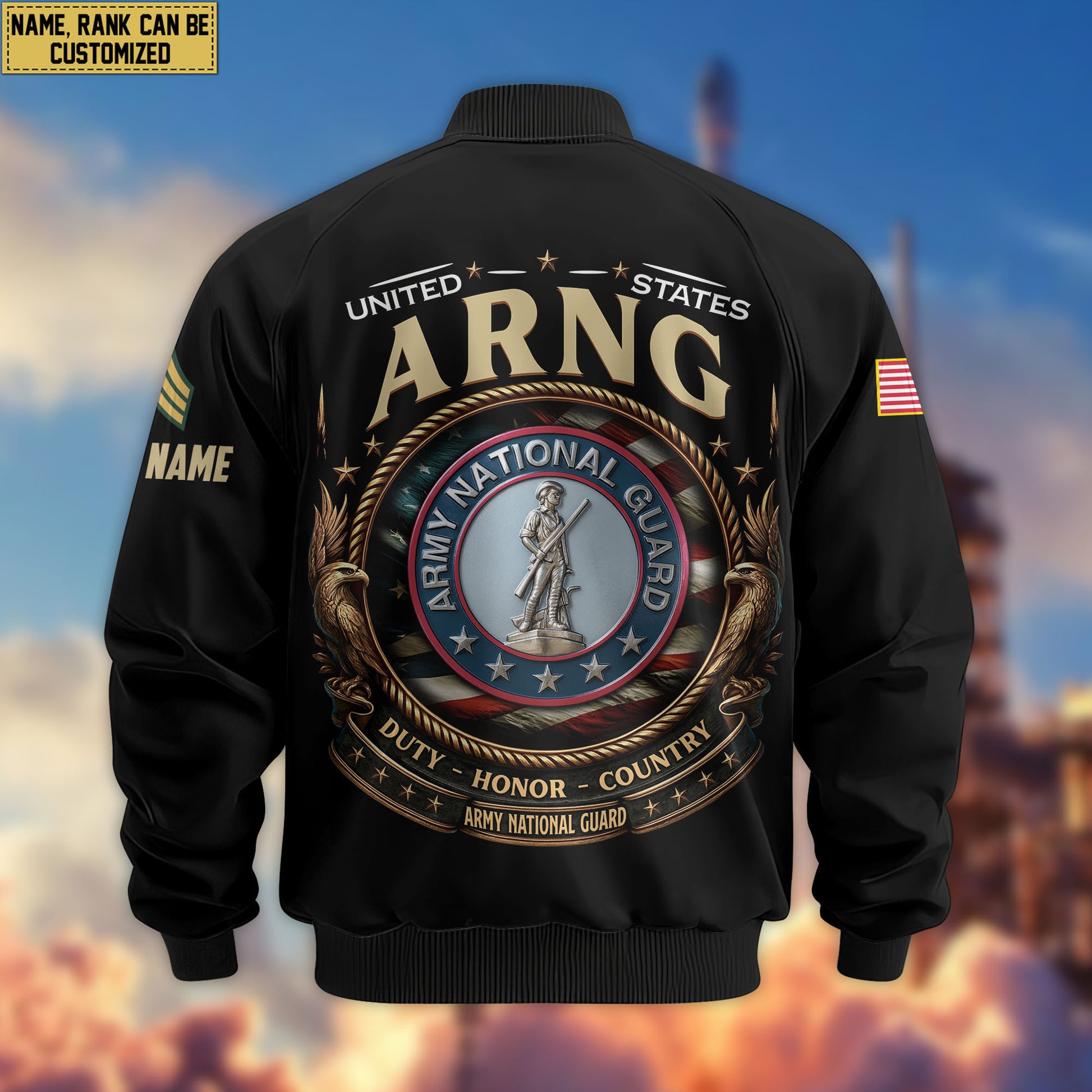 Premium Custom US Army National Guard Veteran Bomber Jacket VPVC803008, Gifts For Army National Guard Veteran, Gifts On Father's Day, Veterans Day.