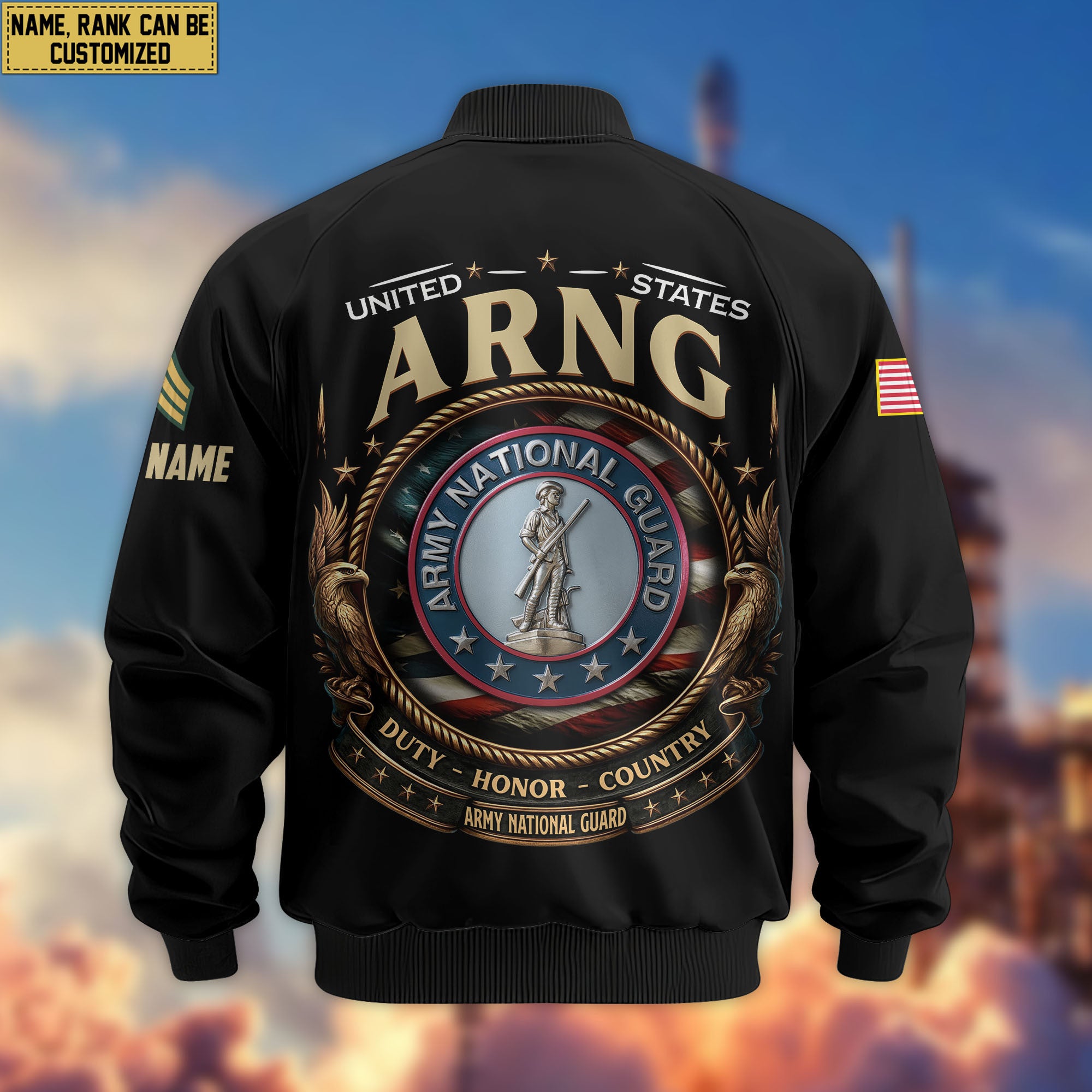Premium Custom US Army National Guard Veteran Bomber Jacket VPVC803008, Gifts For Army National Guard Veteran, Gifts On Father's Day, Veterans Day.