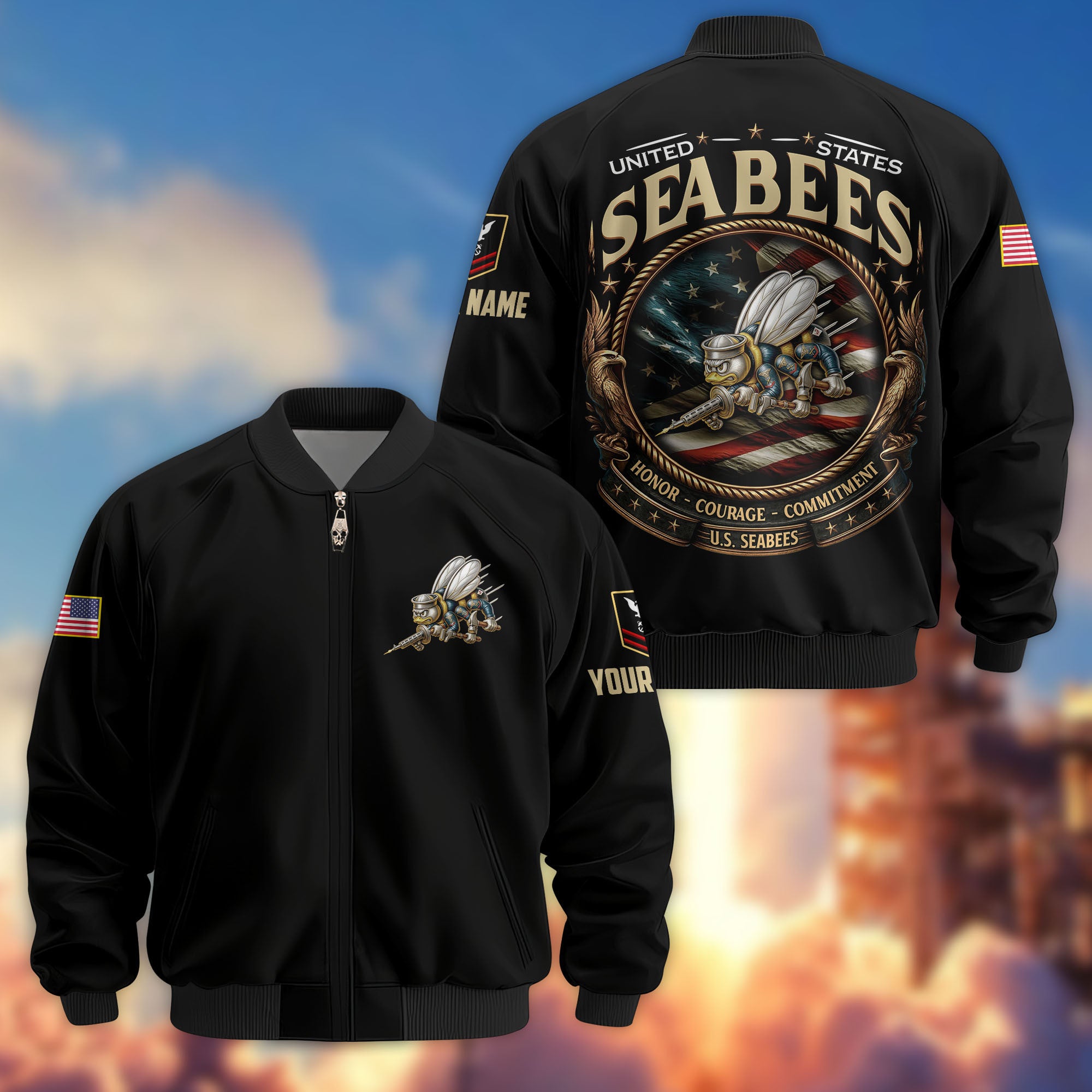 Premium Custom US Seabees Bomber Jacket VPVC803009, Gifts For Seabees Veteran, Gifts On Father's Day, Veterans Day.