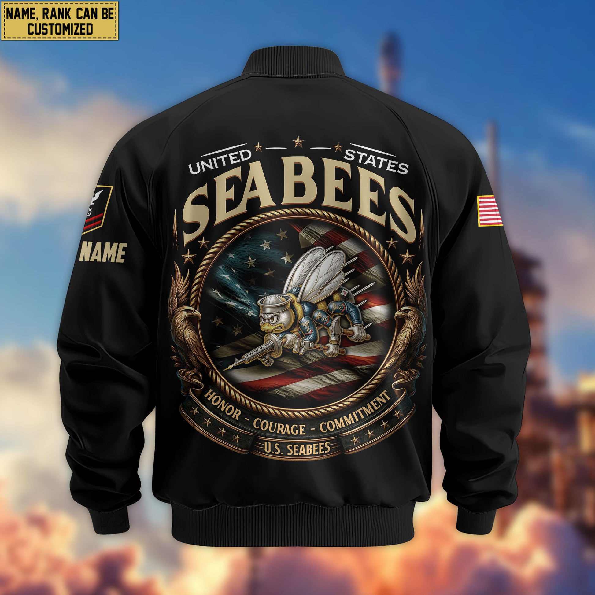 Premium Custom US Seabees Bomber Jacket VPVC803009, Gifts For Seabees Veteran, Gifts On Father's Day, Veterans Day.