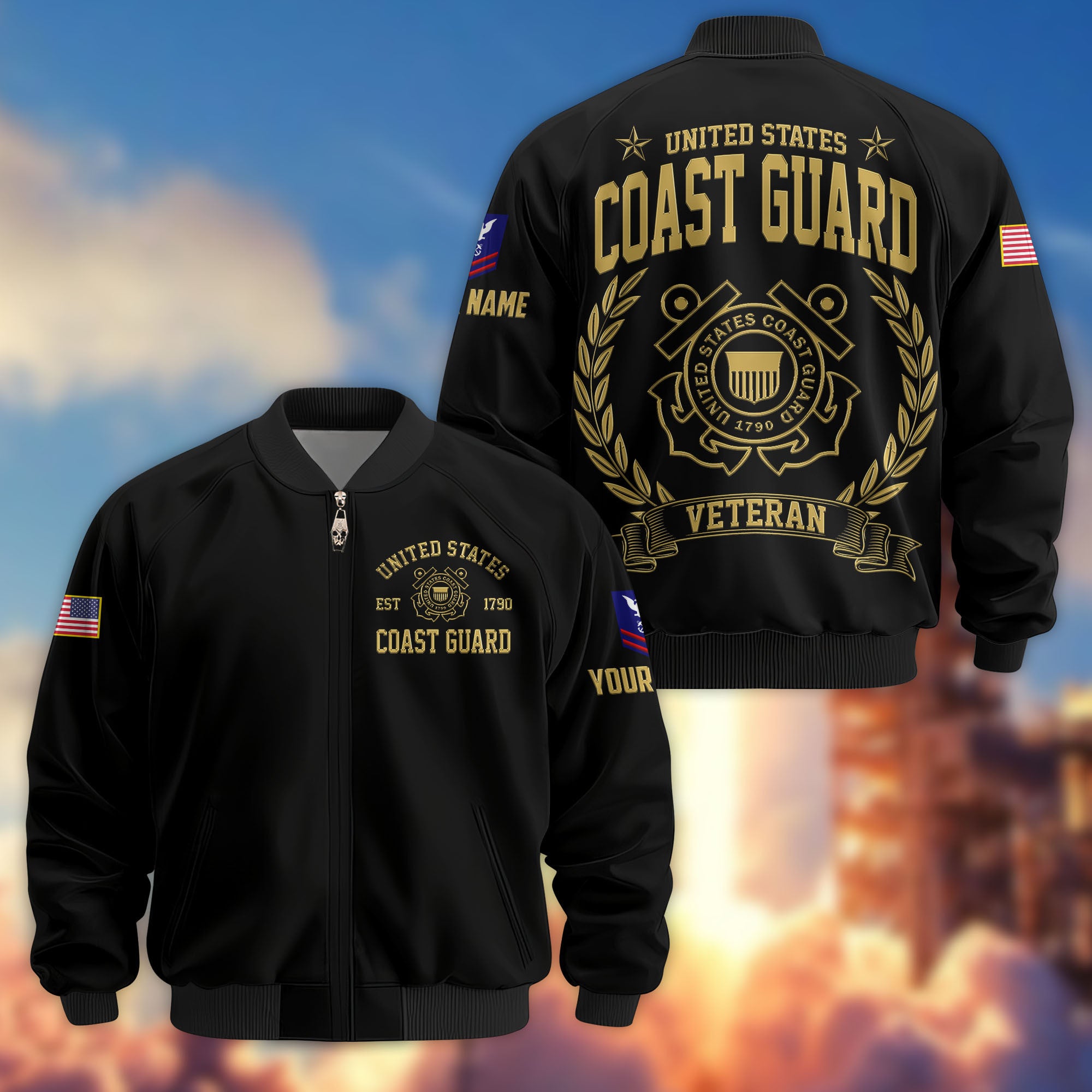 Premium Custom USCG Veteran Bomber Jacket VPVC803105, Gifts For Coast Guard Veteran, Gifts On Father's Day, Veterans Day.