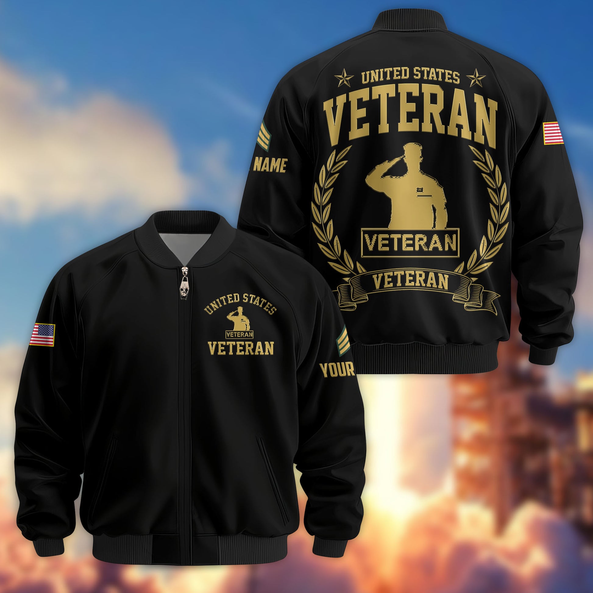 Premium Custom US Veteran Bomber Jacket VPVC803107, Gifts For US Veteran, Gifts On Father's Day, Veterans Day.