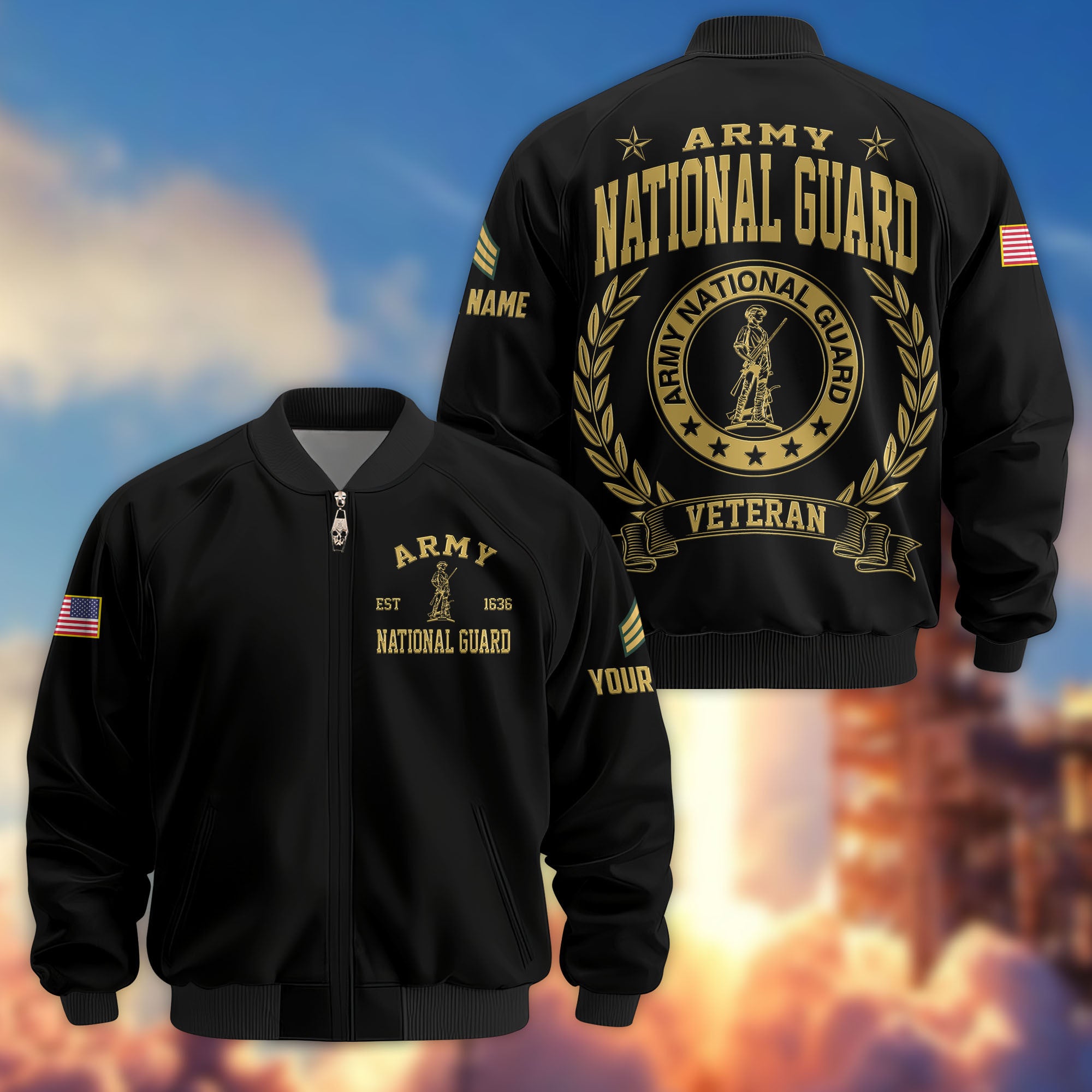Premium Custom US Army National Guard Veteran Bomber Jacket VPVC803108, Gifts For Army National Guard Veteran, Gifts On Father's Day, Veterans Day.