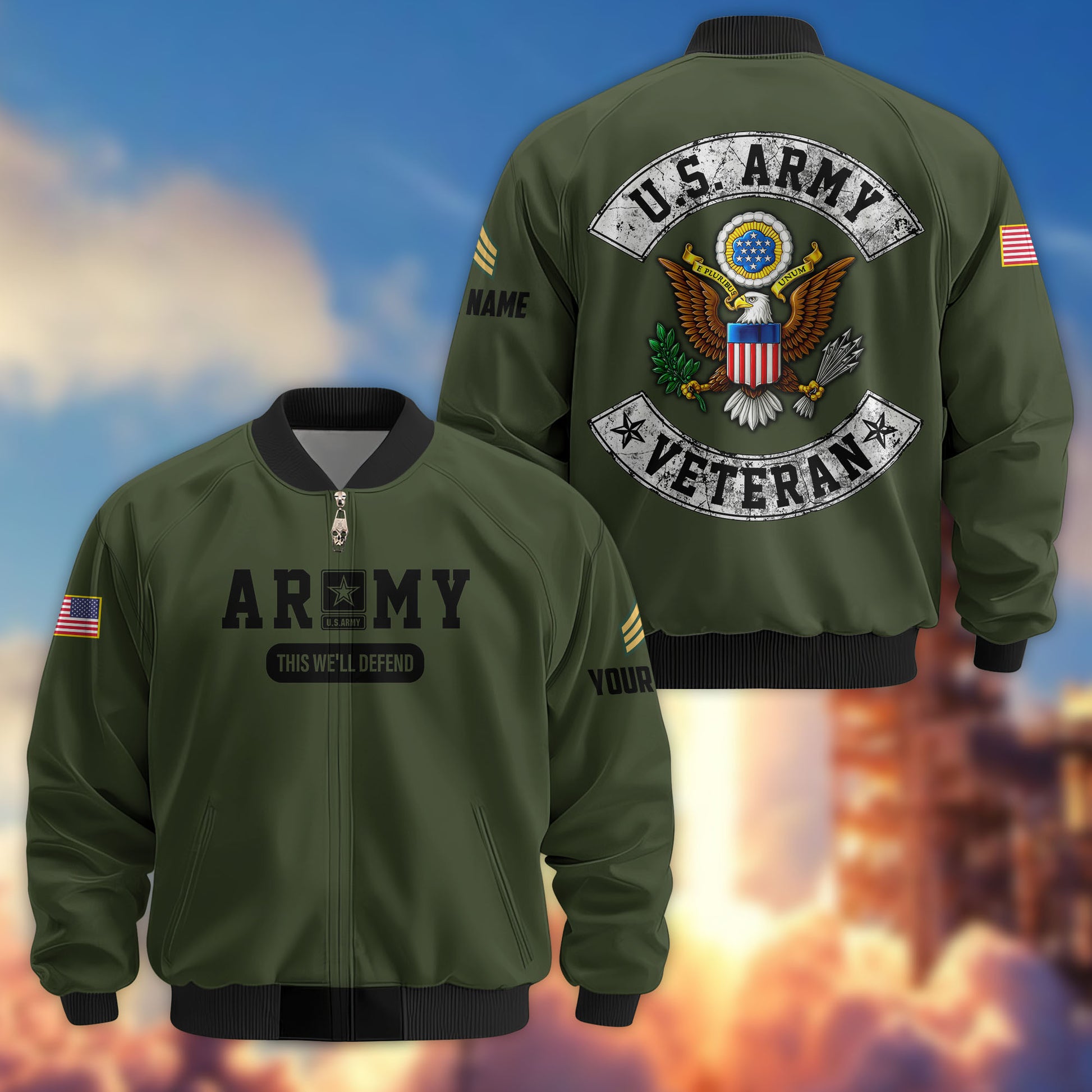 Premium Custom US Army Veteran Bomber Jacket VPVC803201, Gifts For US Army Veteran, Gifts On Father's Day, Veterans Day.