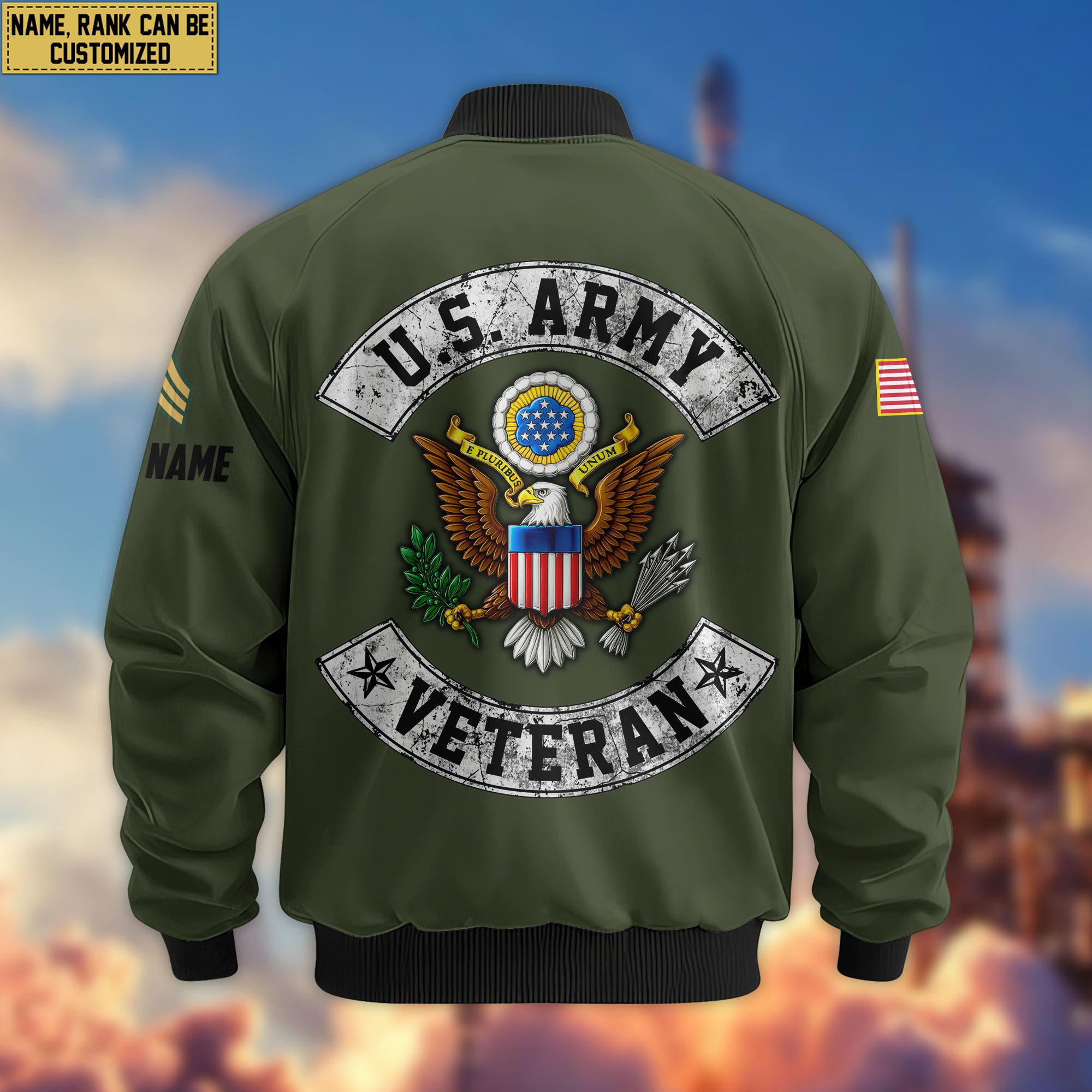 Premium Custom US Army Veteran Bomber Jacket VPVC803201, Gifts For US Army Veteran, Gifts On Father's Day, Veterans Day.