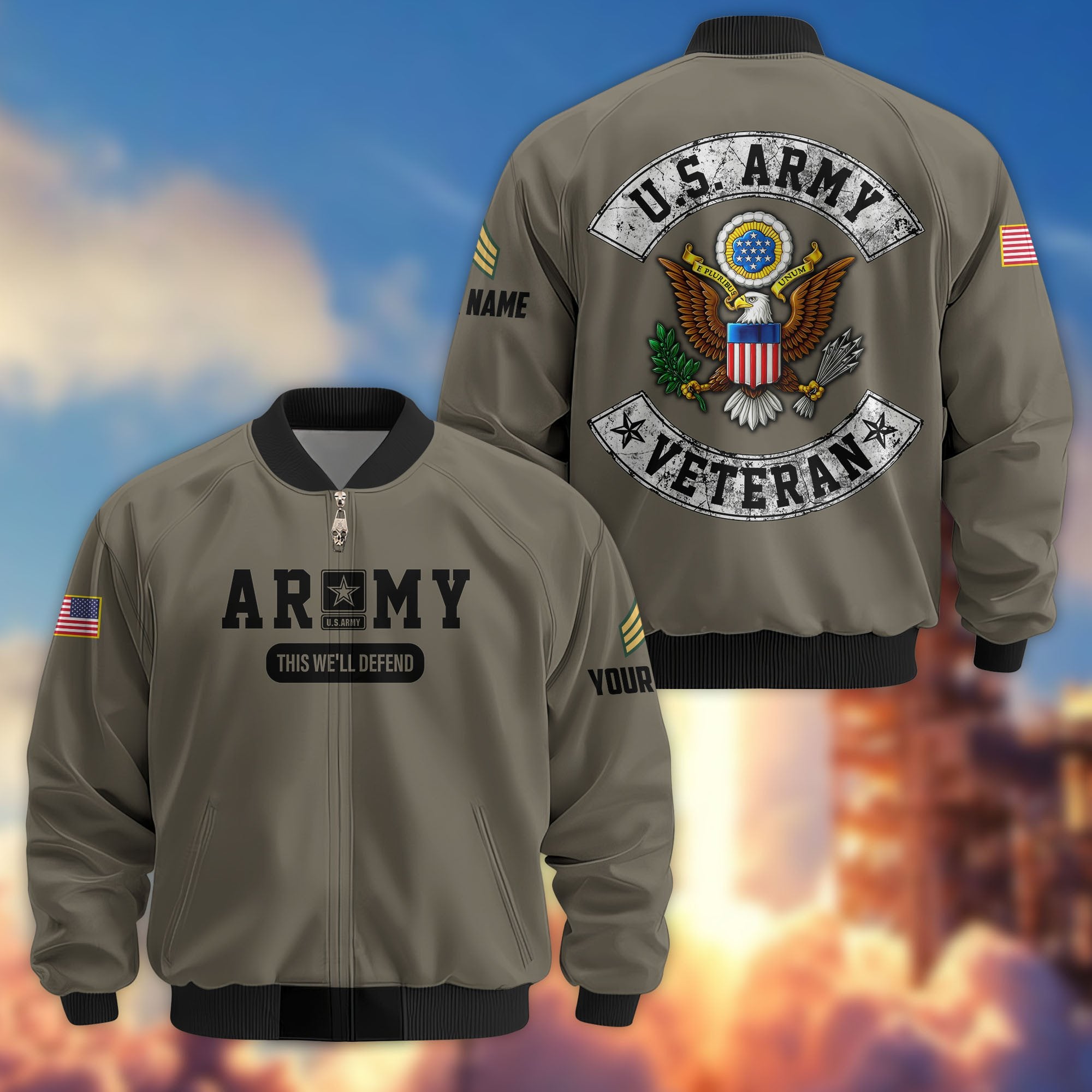 Premium Custom US Army Veteran Bomber Jacket VPVC803210, Gifts For US Army Veteran, Gifts On Father's Day, Veterans Day.