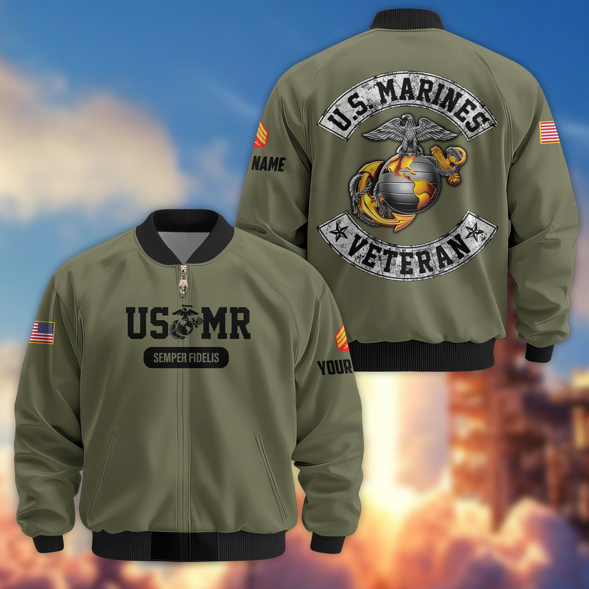 Premium Custom USMC Veteran Bomber Jacket VPVC803211, Gifts For US Marine Veteran, Gifts On Father's Day, Veterans Day.