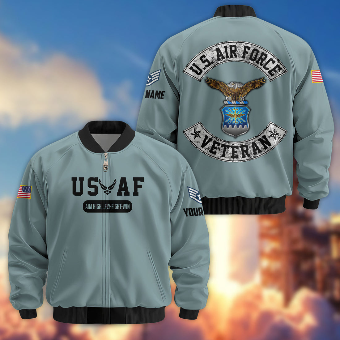 Premium Custom USAF Veteran Bomber Jacket VPVC803204, Gifts For US Air Force Veteran, Gifts On Father's Day, Veterans Day.