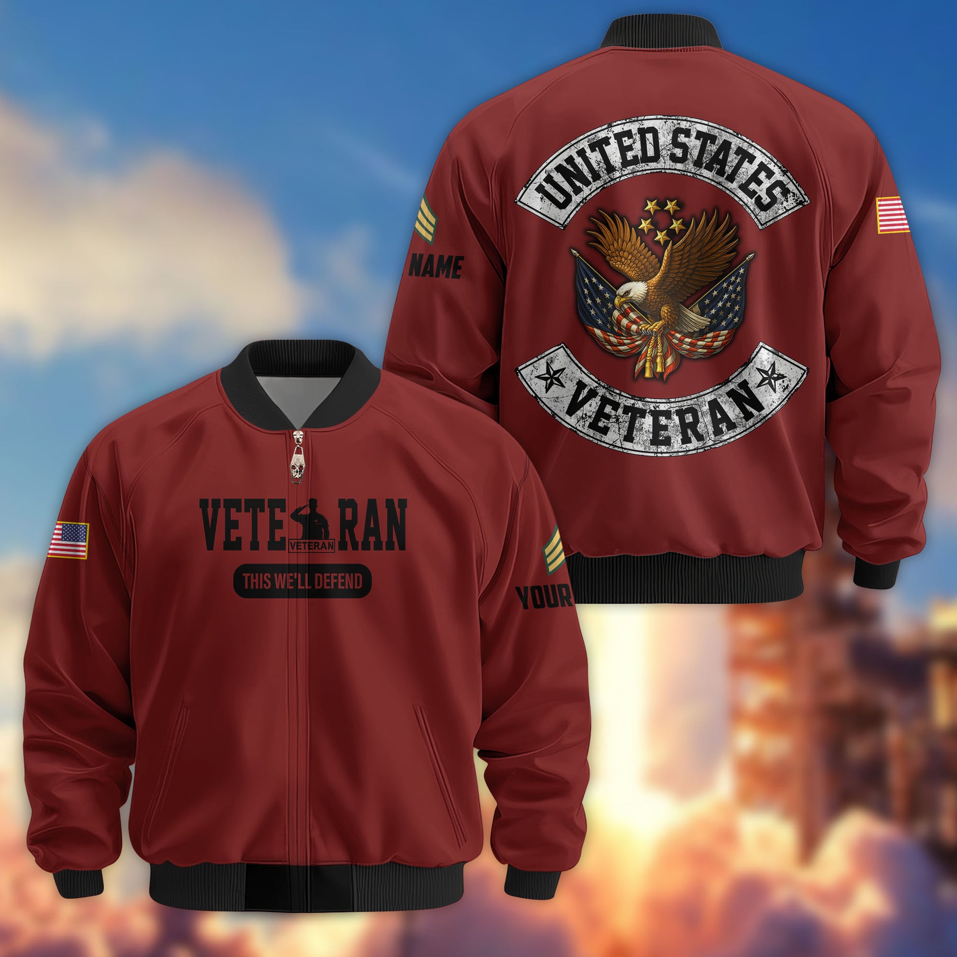 Premium Custom US Veteran Bomber Jacket VPVC803207, Gifts For US Veteran, Gifts On Father's Day, Veterans Day.