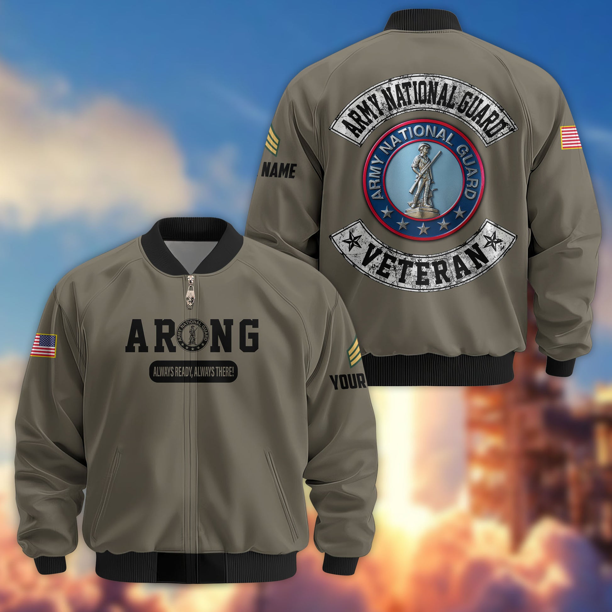 Premium Custom US Army National Guard Veteran Bomber Jacket VPVC803208, Gifts For Army National Guard Veteran, Gifts On Father's Day, Veterans Day.