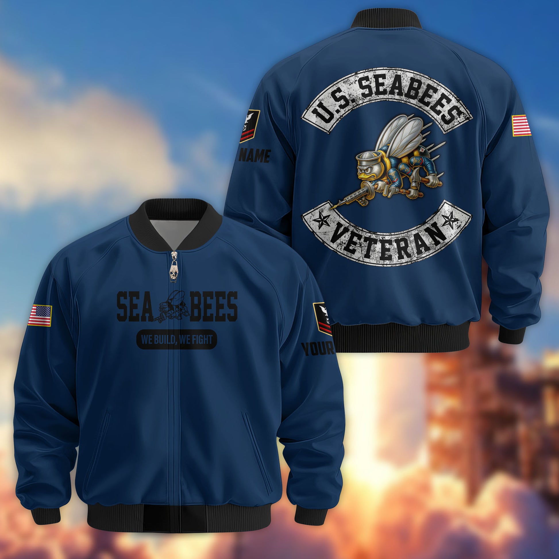 Premium Custom US Seabees Bomber Jacket VPVC803209, Gifts For Seabees Veteran, Gifts On Father's Day, Veterans Day.