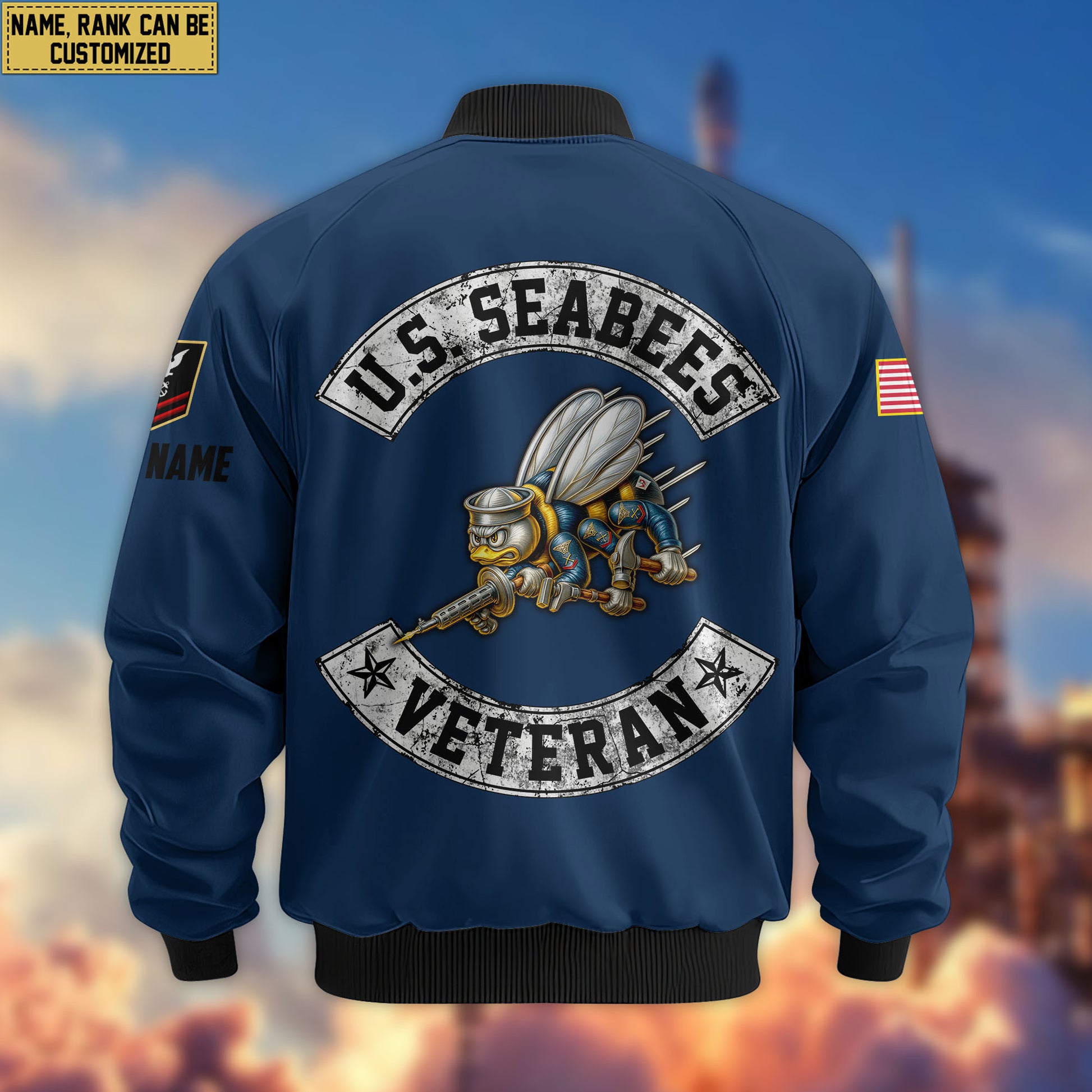 Premium Custom US Seabees Bomber Jacket VPVC803209, Gifts For Seabees Veteran, Gifts On Father's Day, Veterans Day.