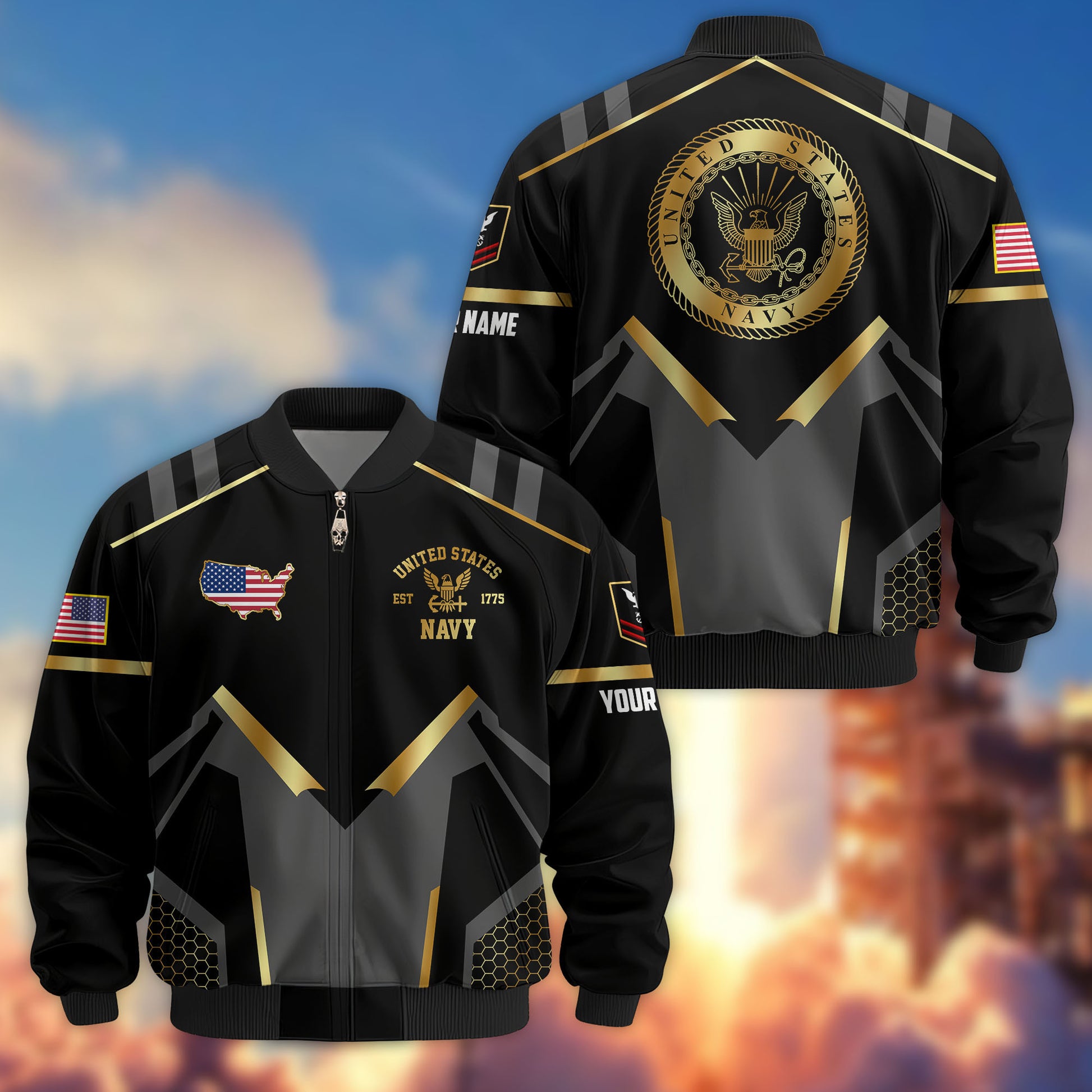 Premium Custom US Navy Veteran Bomber Jacket VPVC803302, Gifts For US Navy Veteran, Gifts On Father's Day, Veterans Day.