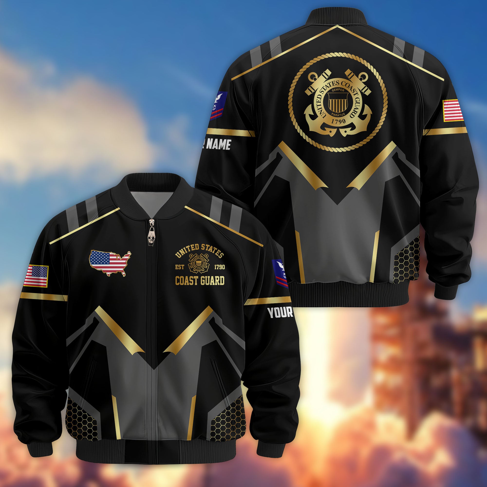 Premium Custom USCG Veteran Bomber Jacket VPVC803305, Gifts For Coast Guard Veteran, Gifts On Father's Day, Veterans Day.
