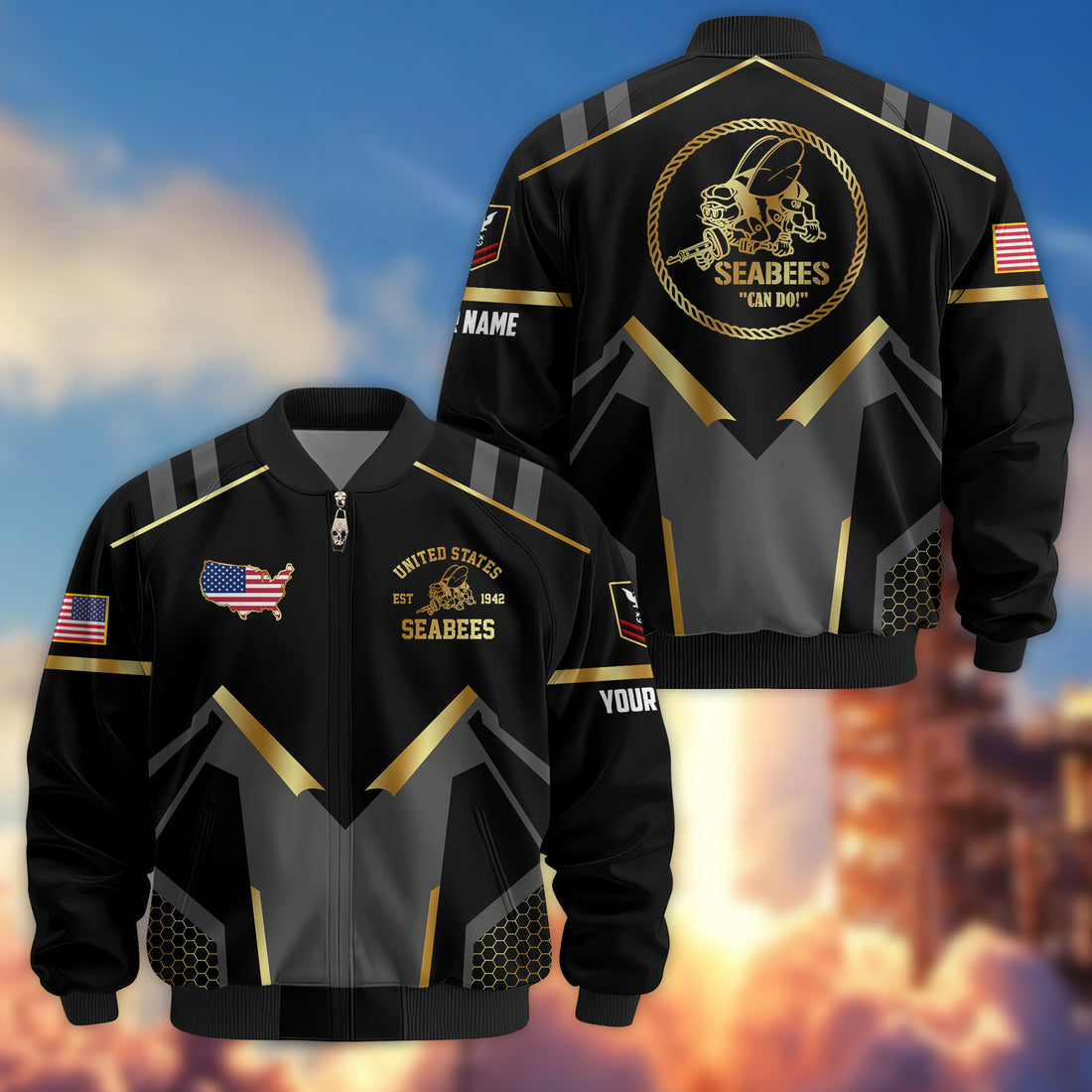 Premium Custom US Seabees Bomber Jacket VPVC803309, Gifts For Seabees Veteran, Gifts On Father's Day, Veterans Day.