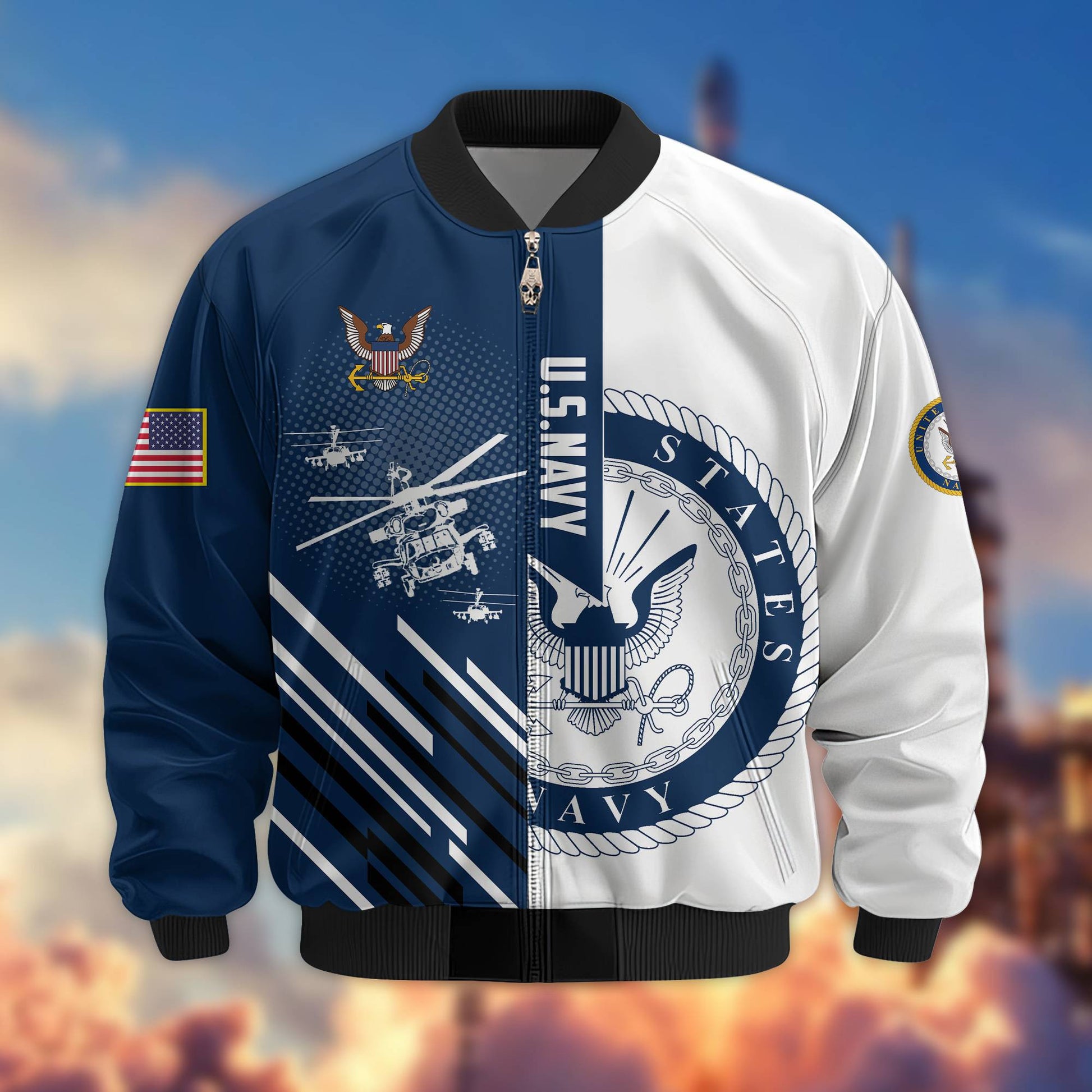 Premium US Navy Veteran Bomber Jacket VPVC803402, Gifts For US Navy Veteran, Gifts On Father's Day, Veterans Day.