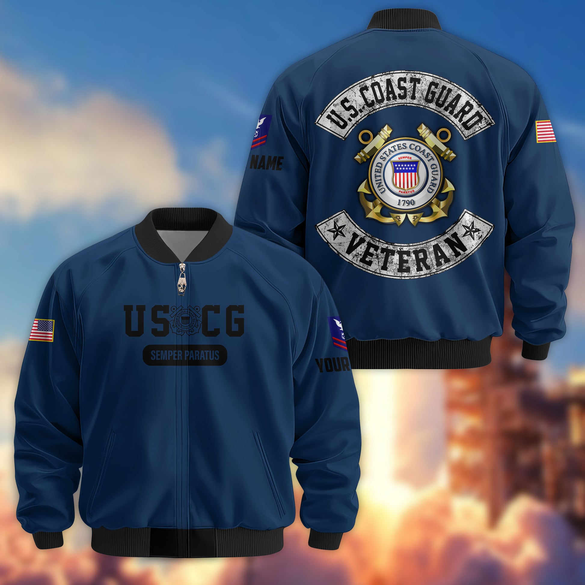 Premium Custom USCG Veteran Bomber Jacket VPVC803205, Gifts For Coast Guard Veteran, Gifts On Father's Day, Veterans Day.