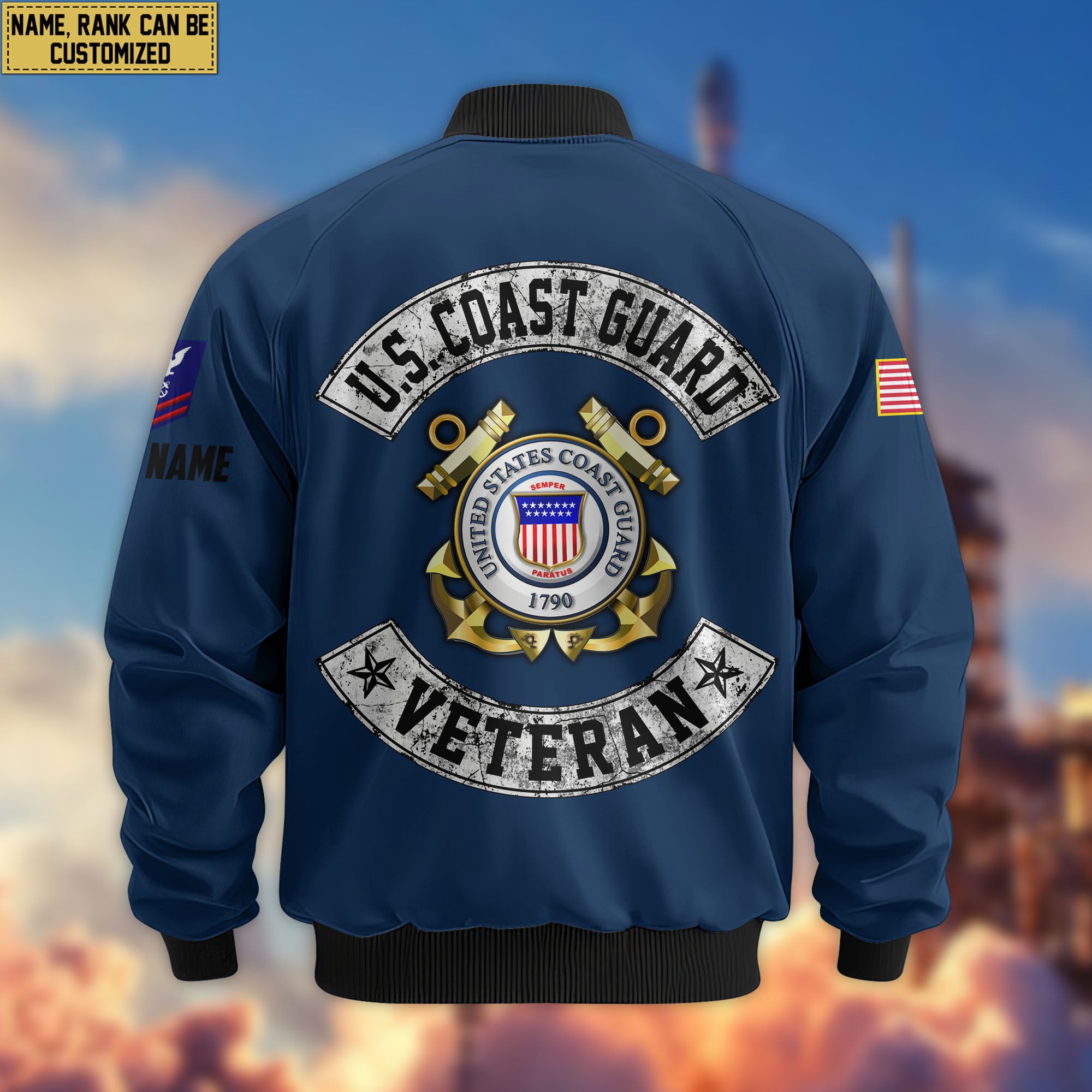 Premium Custom USCG Veteran Bomber Jacket VPVC803205, Gifts For Coast Guard Veteran, Gifts On Father's Day, Veterans Day.