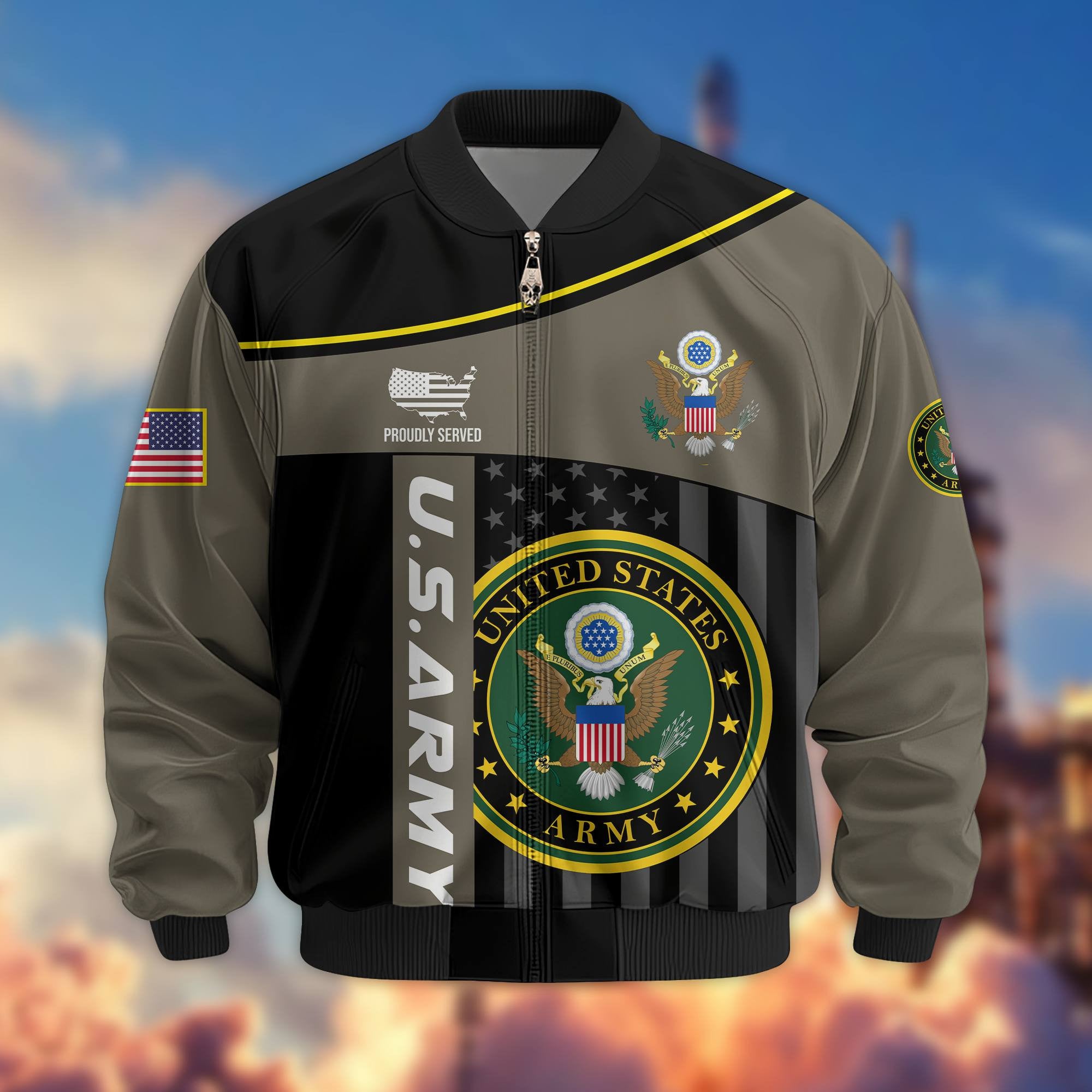 Premium US Army Veteran Bomber Jacket VPVC803501, Gifts For US Army Veteran, Gifts On Father's Day, Veterans Day.