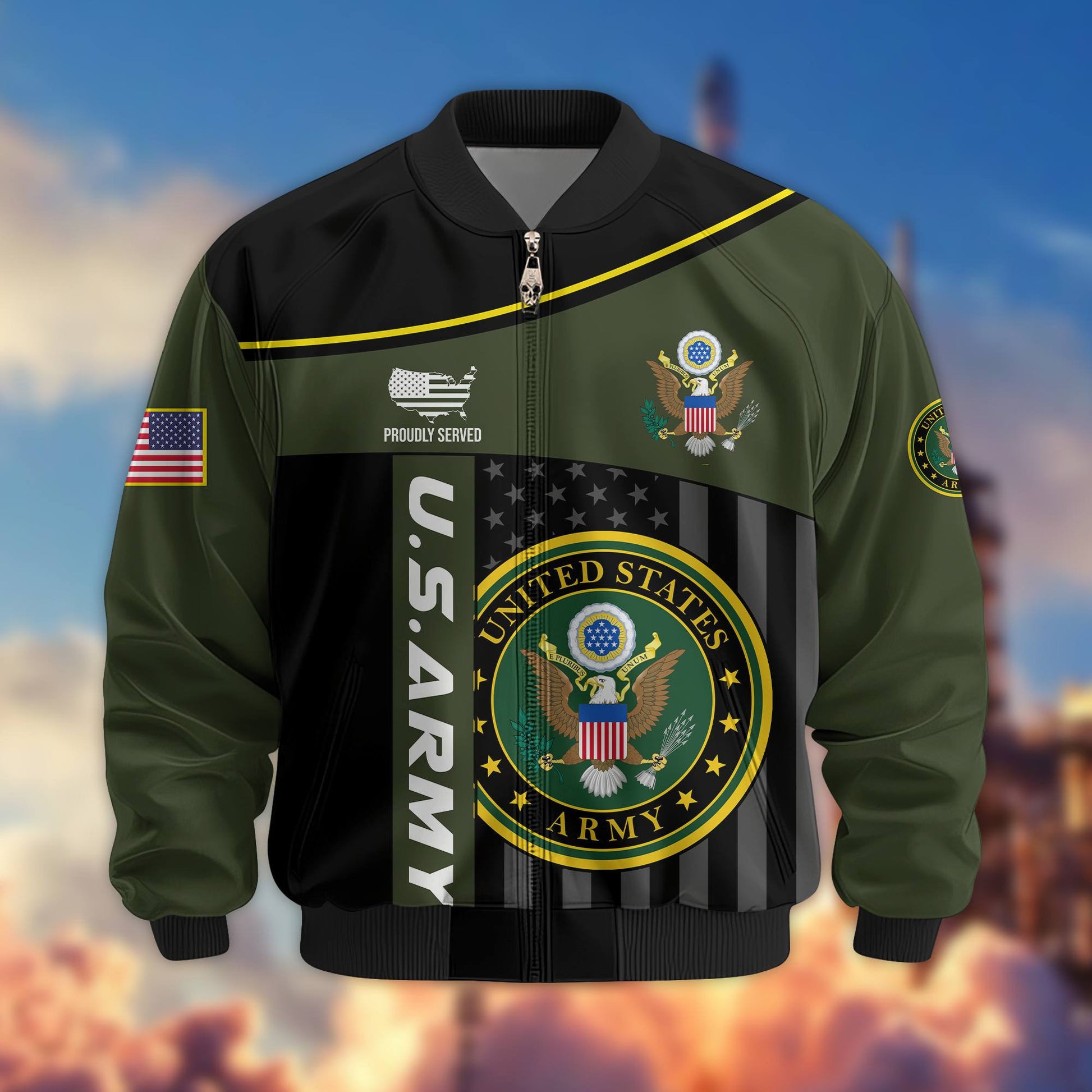 Premium US Army Veteran Bomber Jacket VPVC803510, Gifts For US Army Veteran, Gifts On Father's Day, Veterans Day.