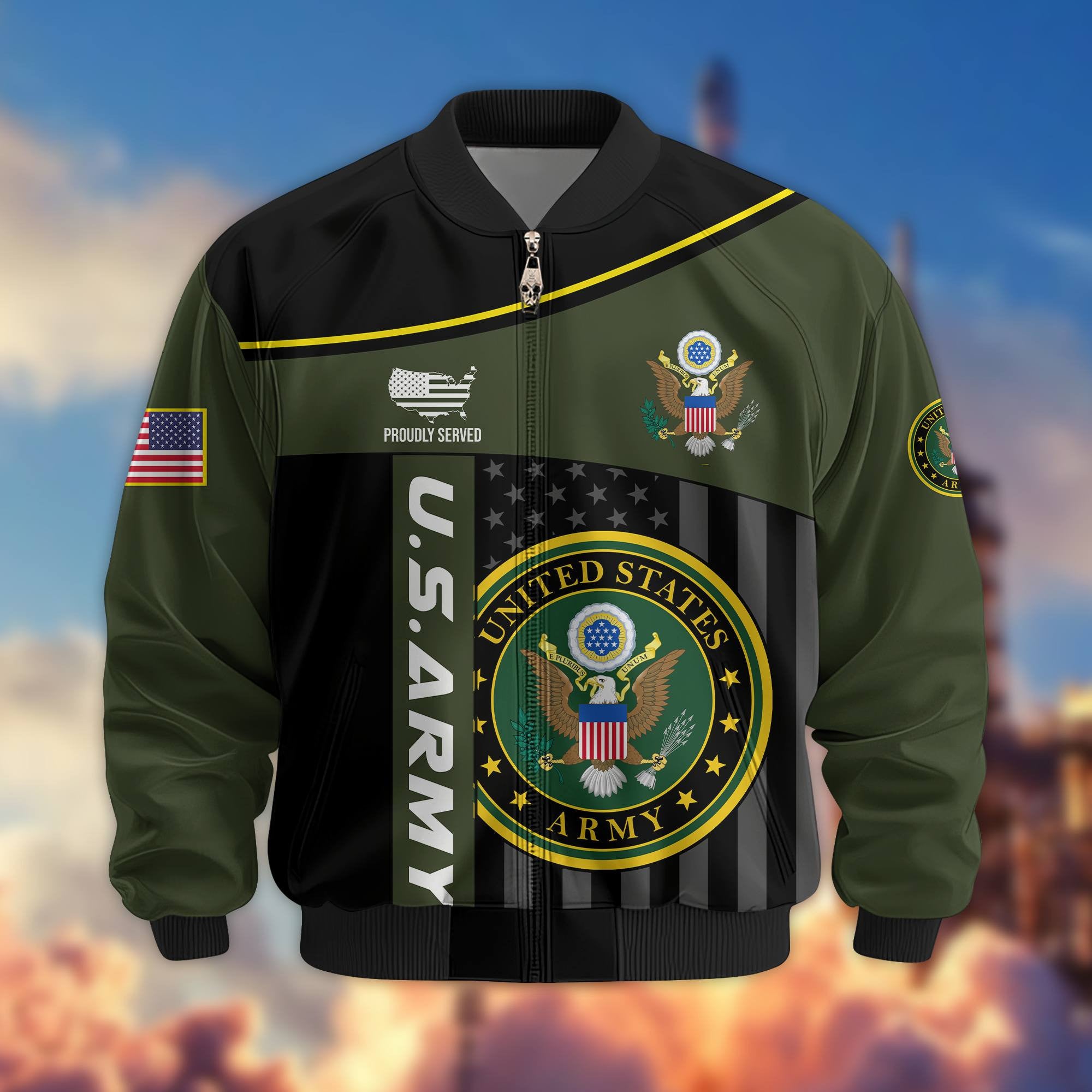 Premium US Army Veteran Bomber Jacket VPVC803510, Gifts For US Army Veteran, Gifts On Father's Day, Veterans Day.