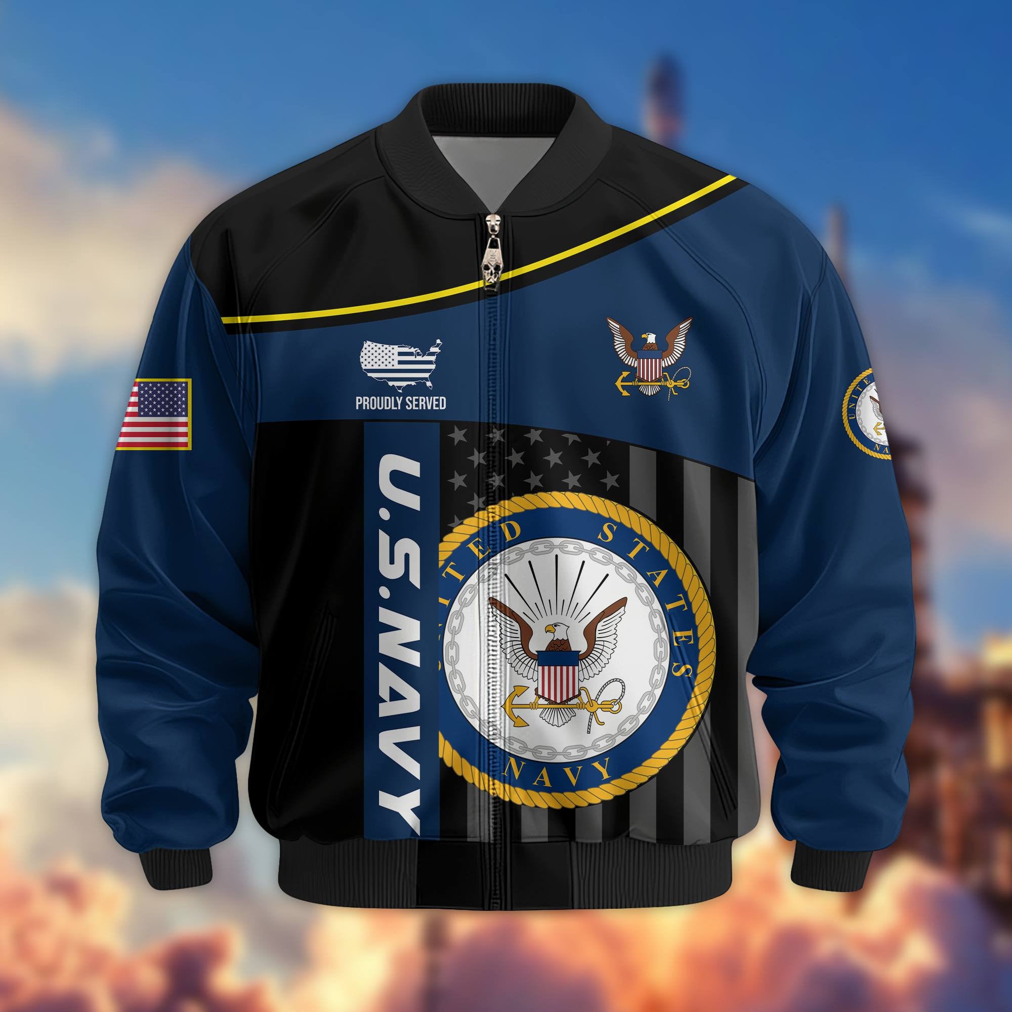 Premium US Navy Veteran Bomber Jacket VPVC803502, Gifts For US Navy Veteran, Gifts On Father's Day, Veterans Day.