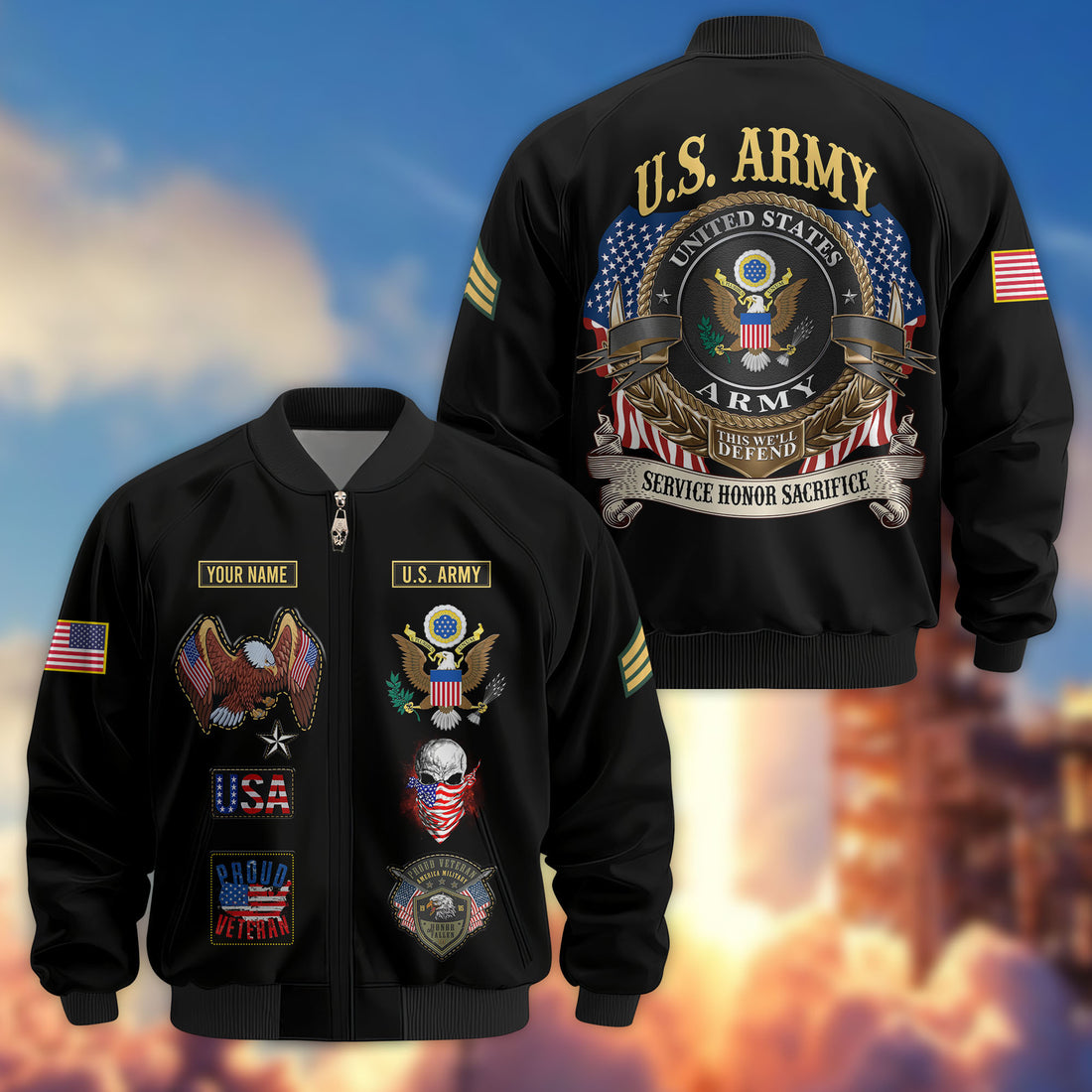Premium Custom US Army Veteran Bomber Jacket VPVC803601, Gifts For US Army Veteran, Gifts On Father's Day, Veterans Day.