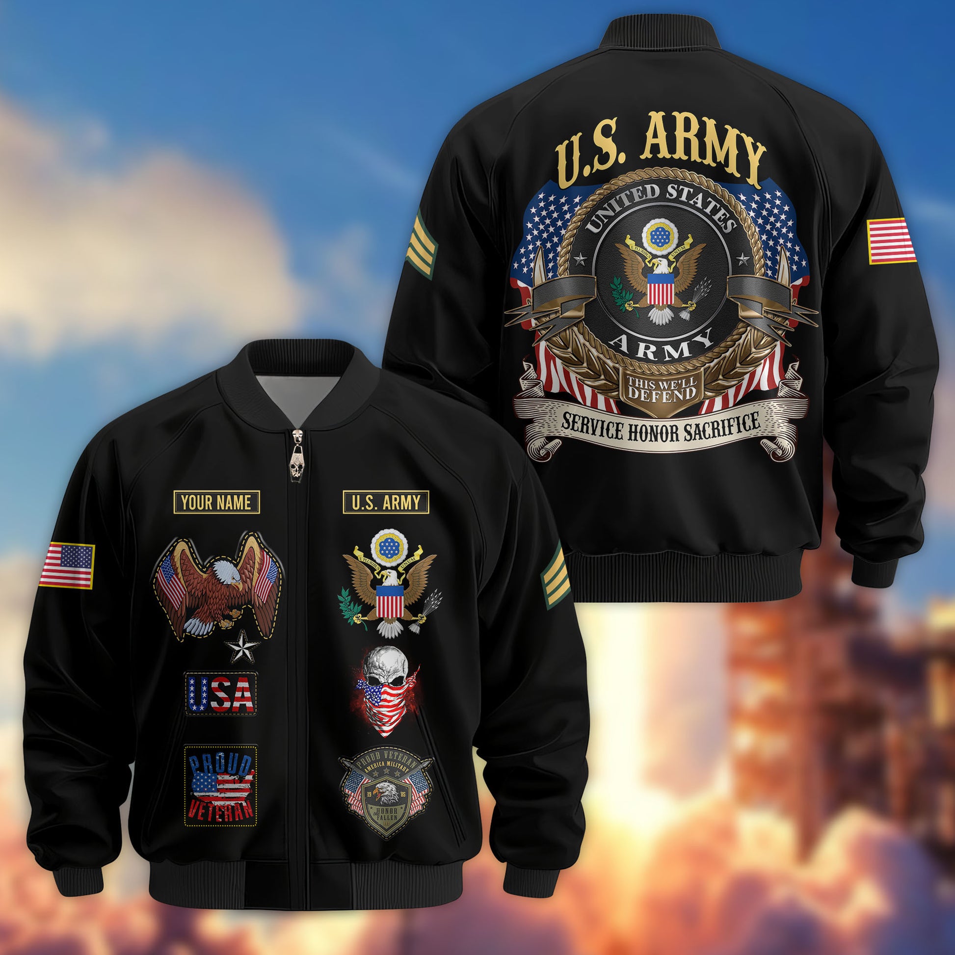 Premium Custom US Army Veteran Bomber Jacket VPVC803601, Gifts For US Army Veteran, Gifts On Father's Day, Veterans Day.