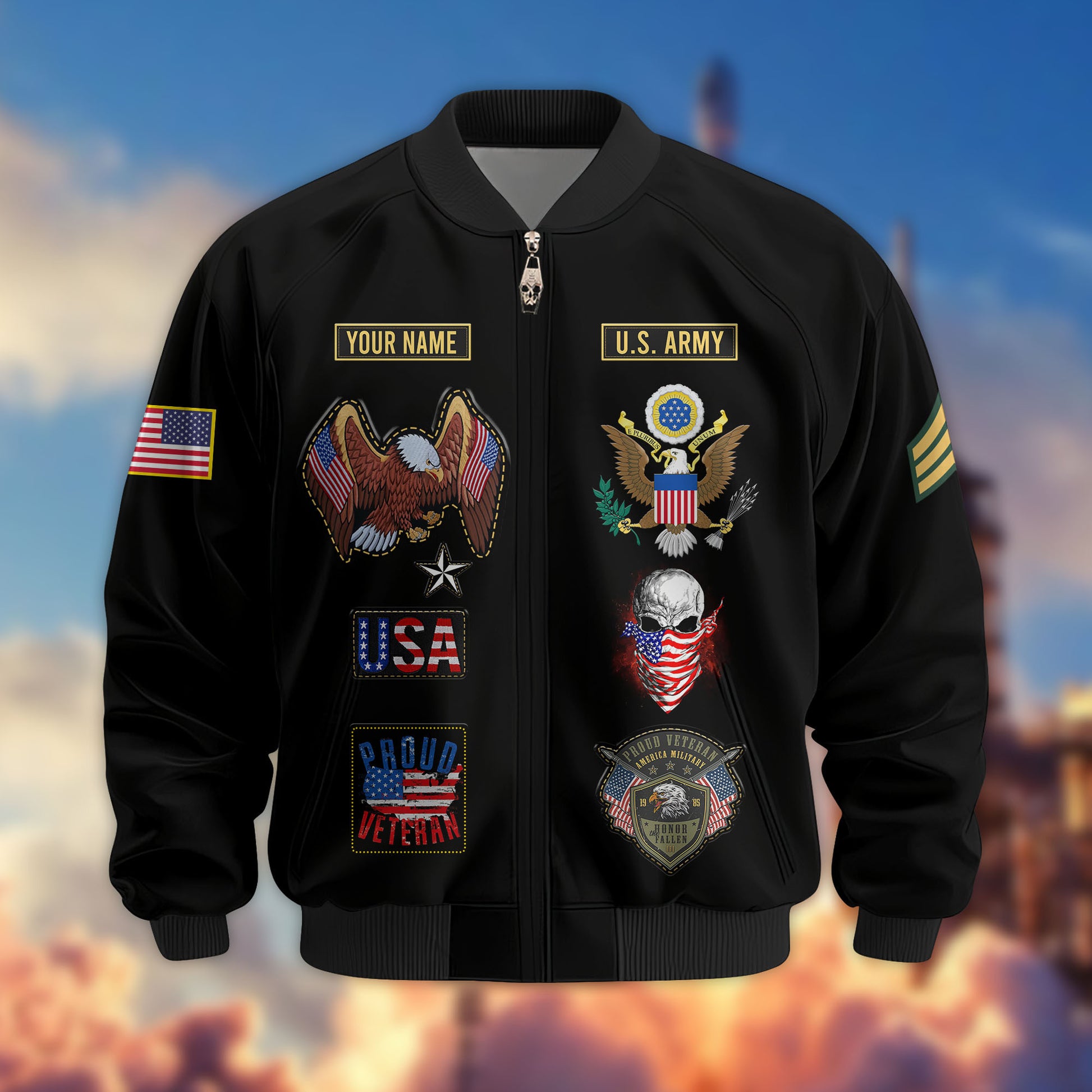 Premium Custom US Army Veteran Bomber Jacket VPVC803601, Gifts For US Army Veteran, Gifts On Father's Day, Veterans Day.