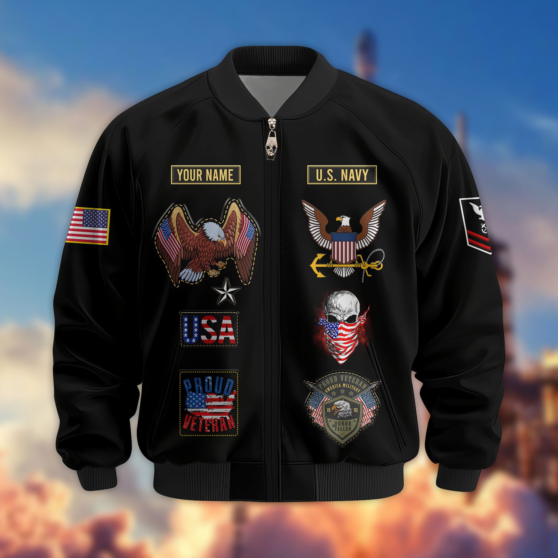 Premium Custom US Navy Veteran Bomber Jacket VPVC803602, Gifts For US Navy Veteran, Gifts On Father's Day, Veterans Day.